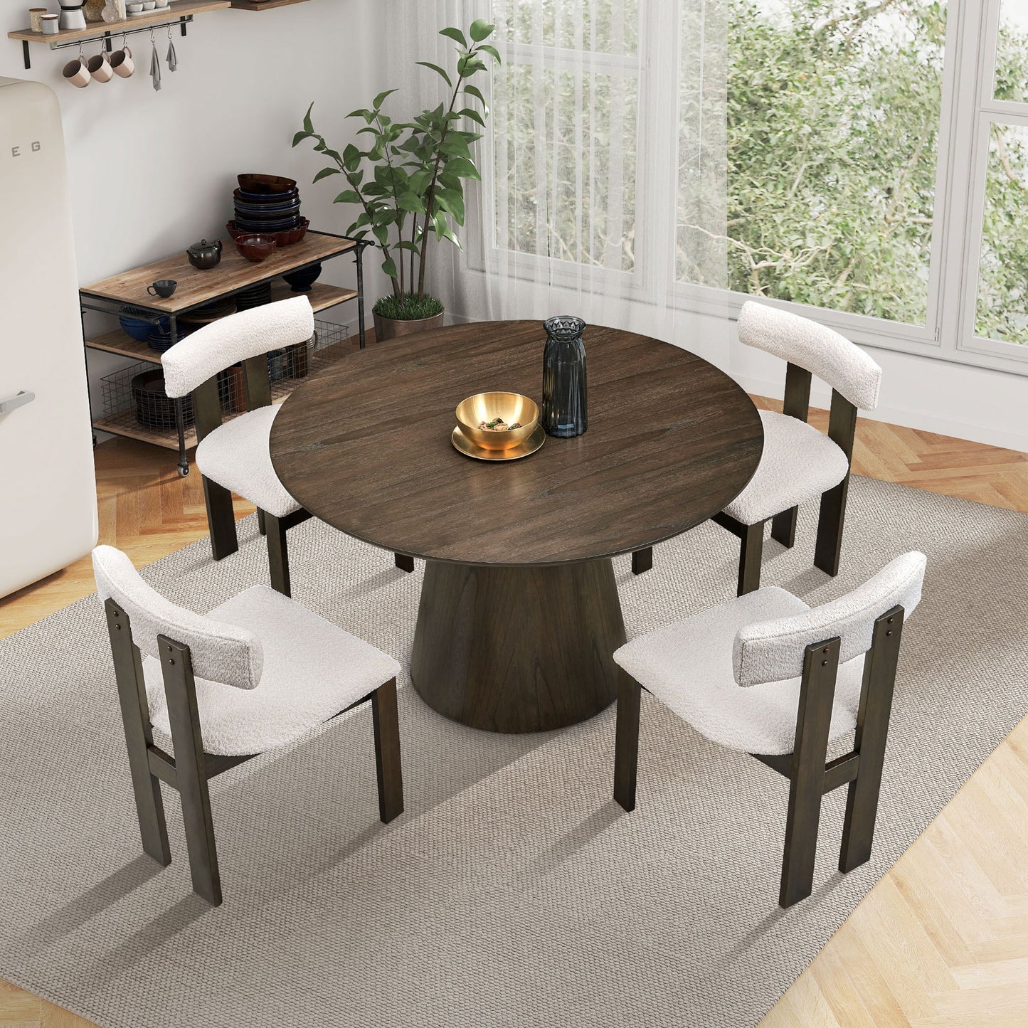 Bernadette 47.24'' Round Mid-Century Modern Dining Table, Walnut