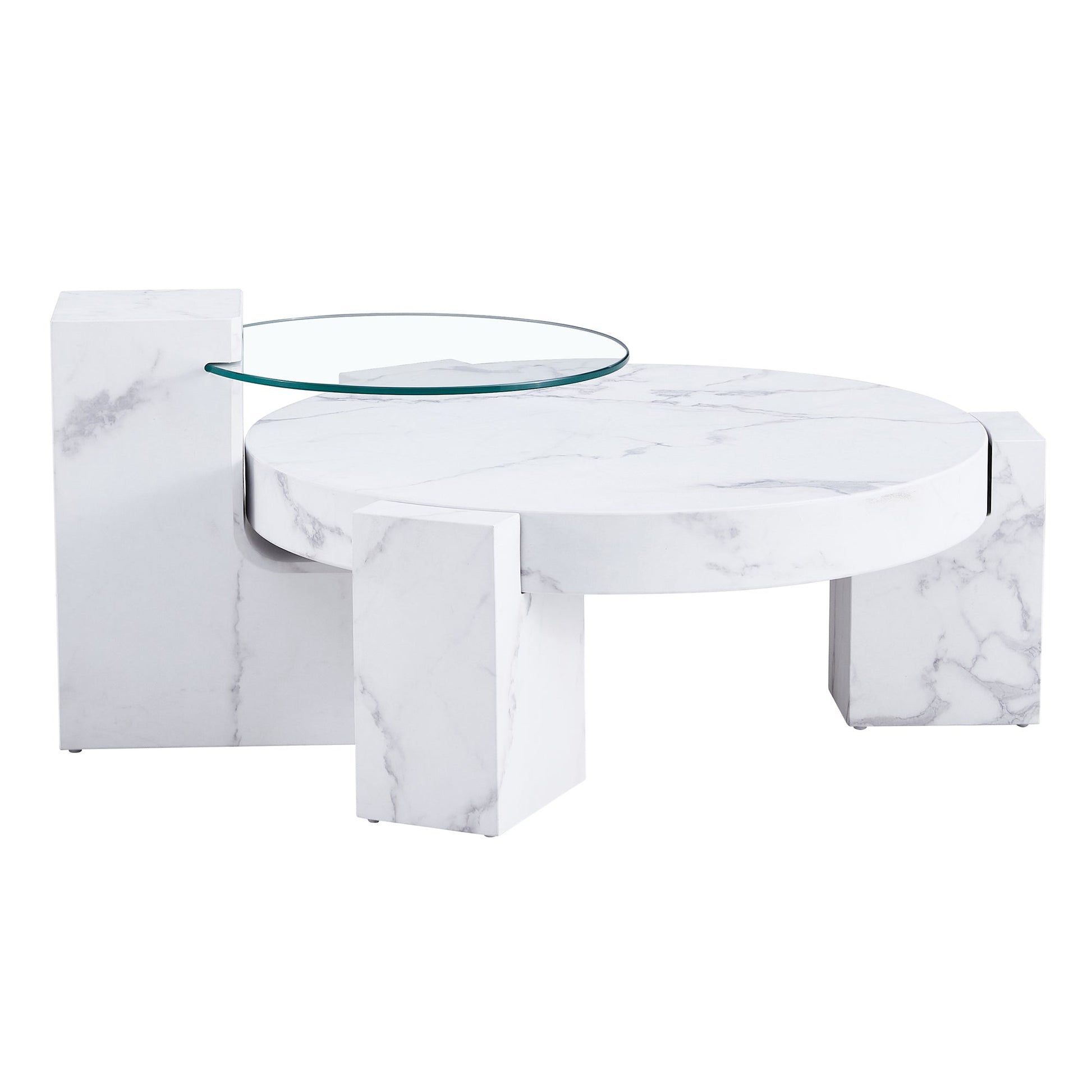 Meeker Modern 2PC Faux Marble Coffee & Side Table Set in White