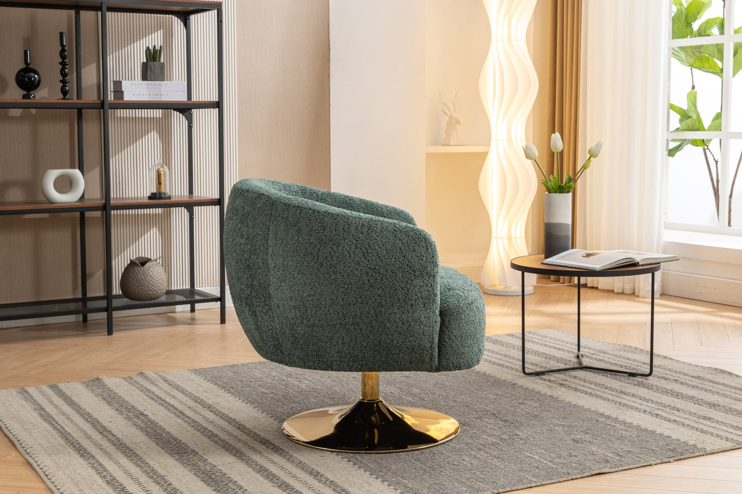 Ashton Swivel Barrel Chair with Gold Base - Green Chenille