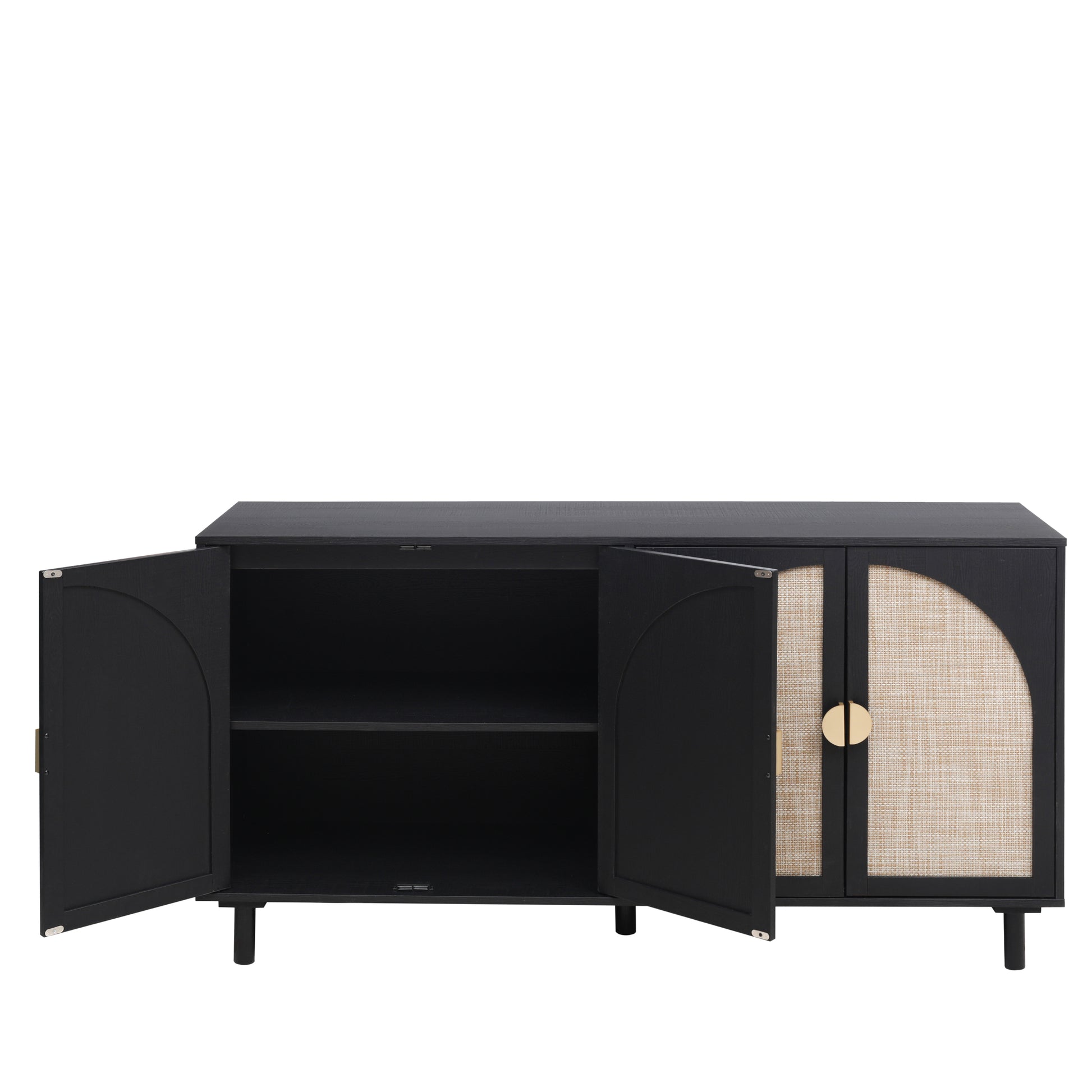 Rune Mid-Century Modern Cabinet with Rattan Doors, Black