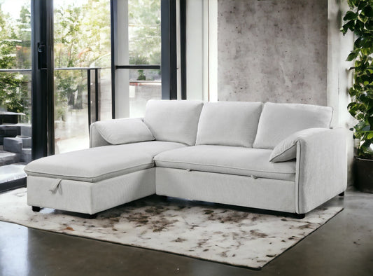 Yaroslav Cream Chenille Reversible Sectional Sofa with Sleeper & Storage