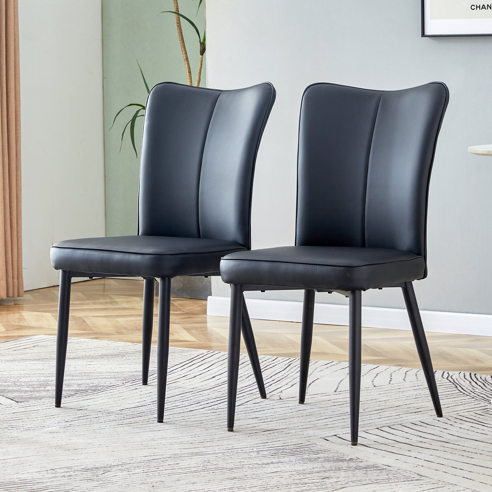 Ashley Modern Minimalist PU Leather Side Chairs Set of 2 , Black