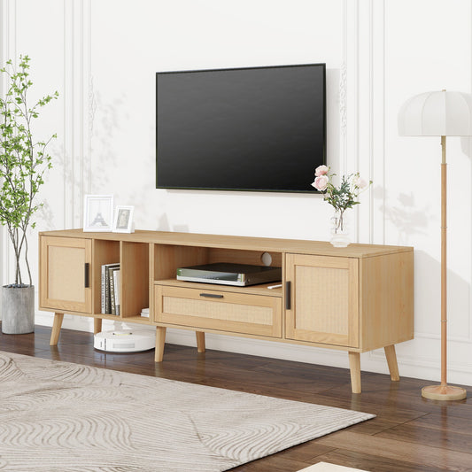 Edward Natural Finish TV Stand with Rattan Doors