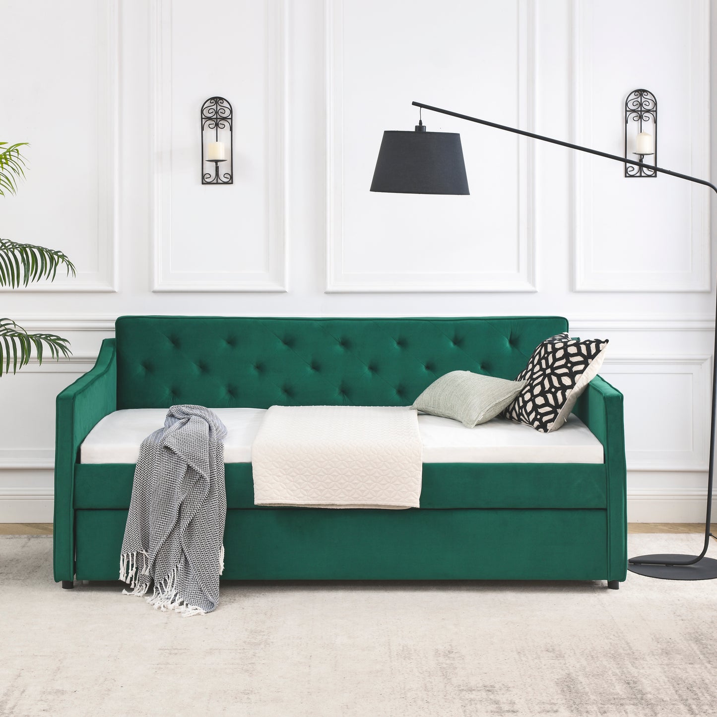 Luna Twin Size Velvet Daybed & Trundle Set, Green