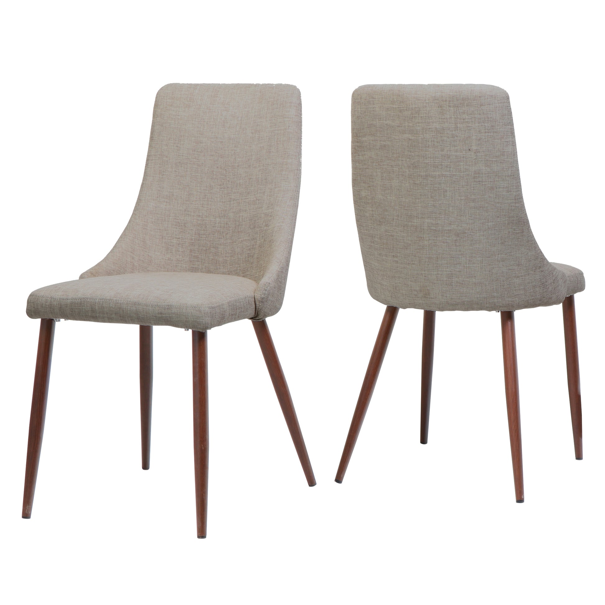 Mid Century Modern Fabric Armless Dining Chairs, Set of 2, Wheat and Dark Walnut