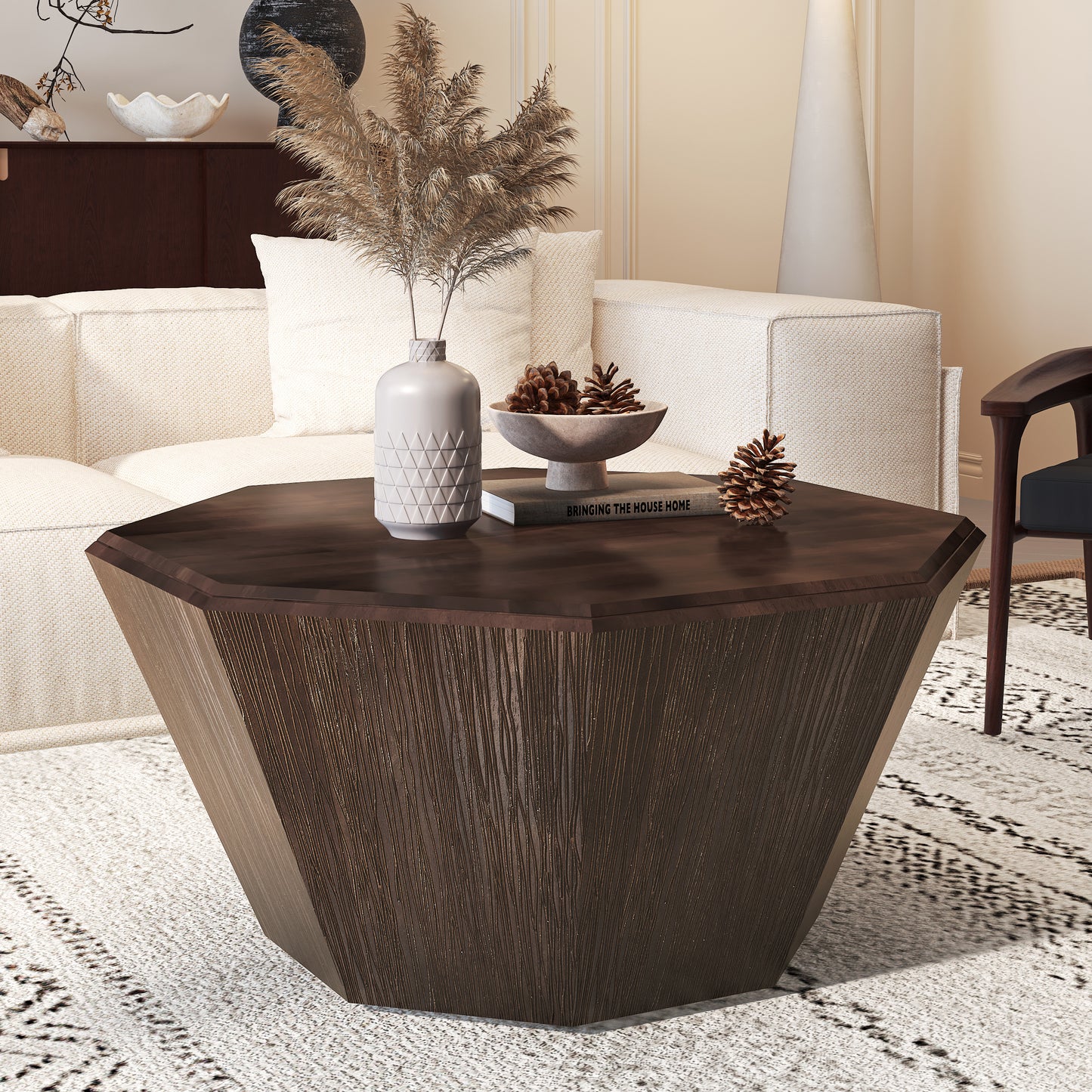 Normal 31.5" Octagonal Coffee Table, Dark Walnut