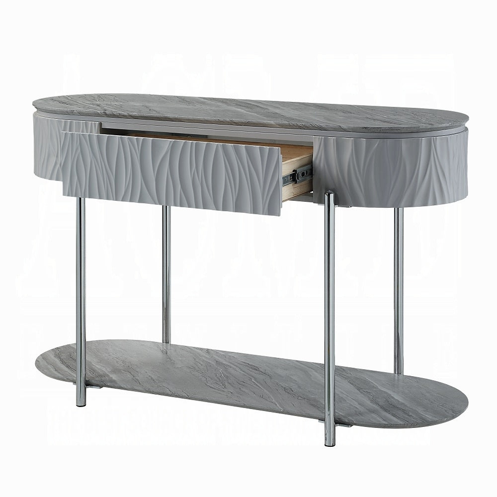 Kairo Grey High Gloss and Chrome Sofa Table with Bottom Shelf