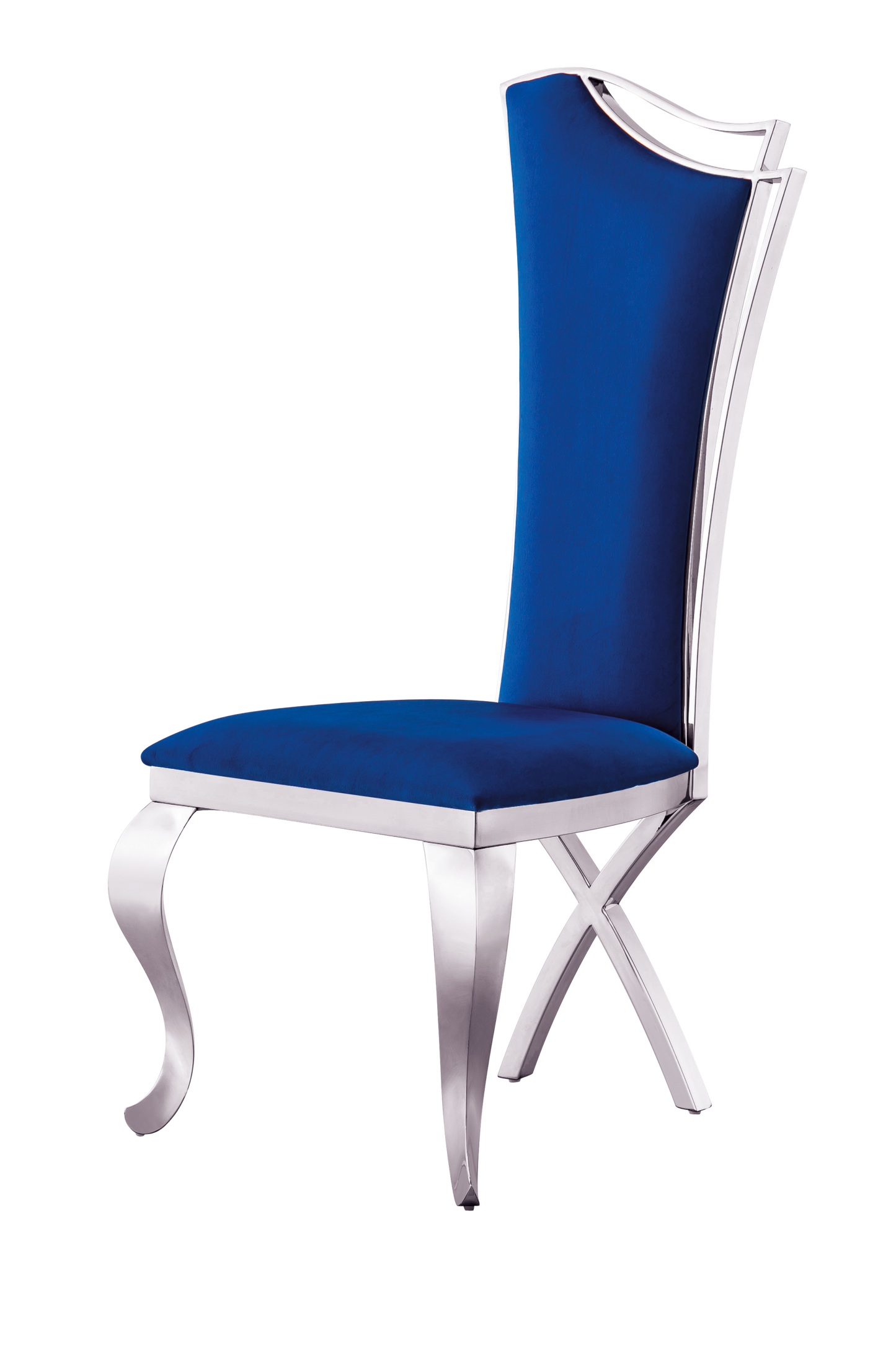 Amabel Modern Velvet High Back Dining Chairs Set of 2 , Blue & Silver