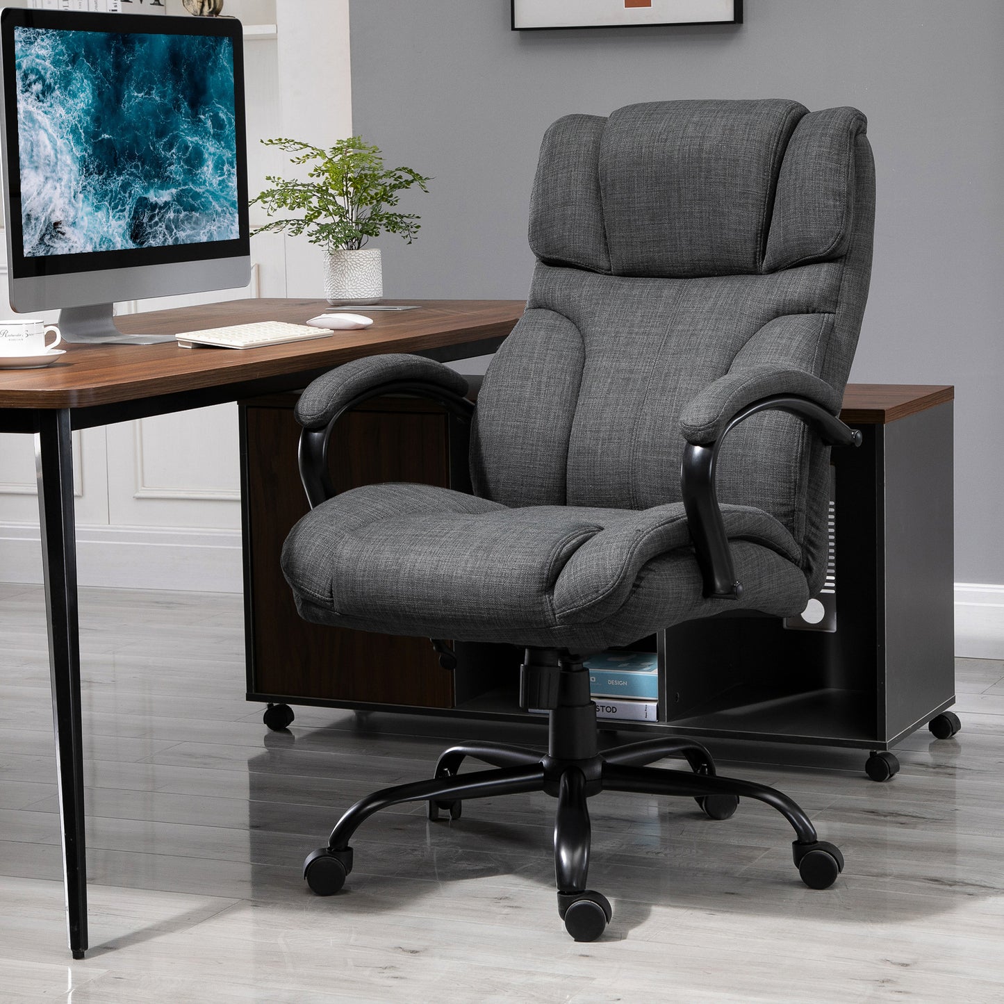 Angelina Big & Tall Linen Upholstered Office Chair, Dark Gray