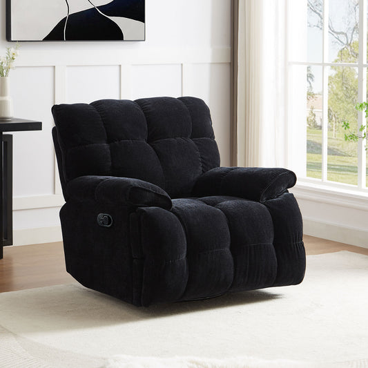 Ysella 360° Upholstered Swivel Reclining Chair with Pillow Arm, Black