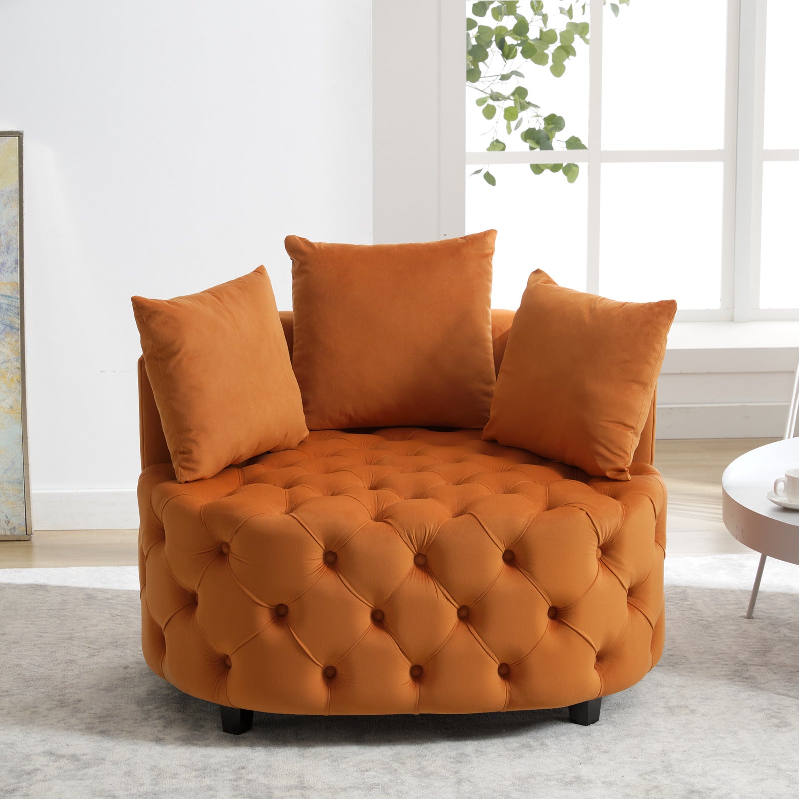 Fayola Velvet Akili Accent Chair, Orange