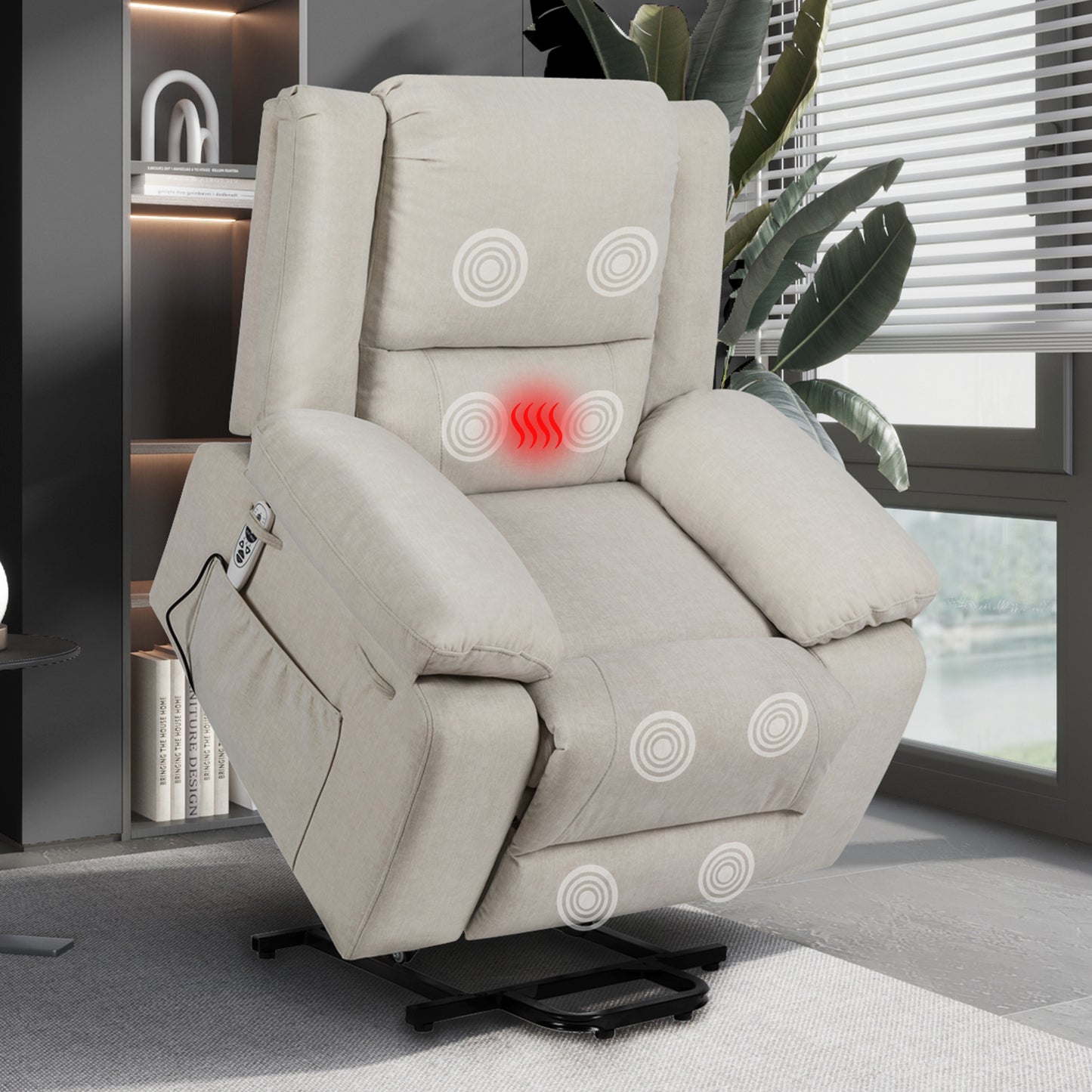 Elgen Power Lift Recliner with Massage & Heat, Beige