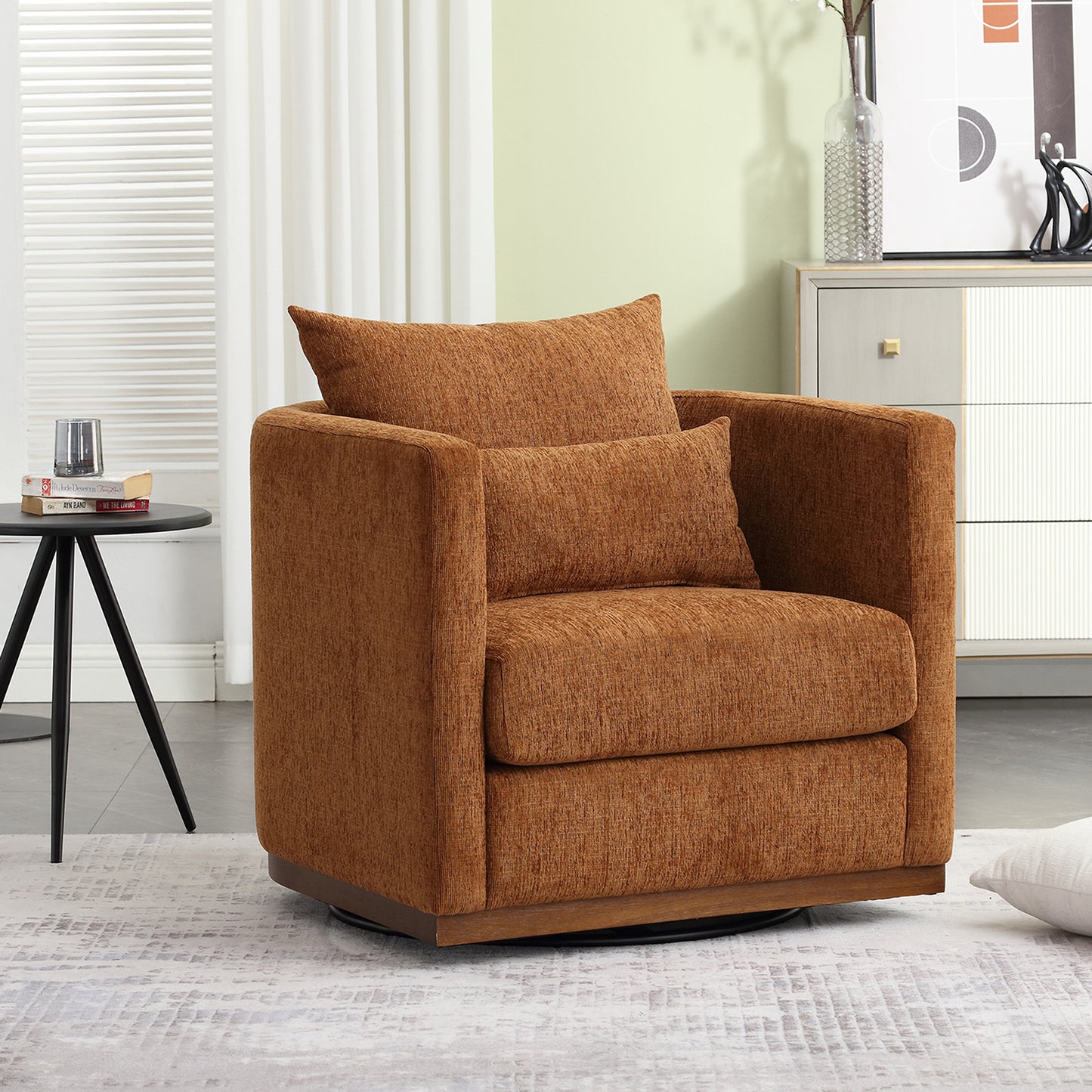 Coolmore Ultimate Comfort 360° Swivel Brown Chenille Barrel Chair for Any Space