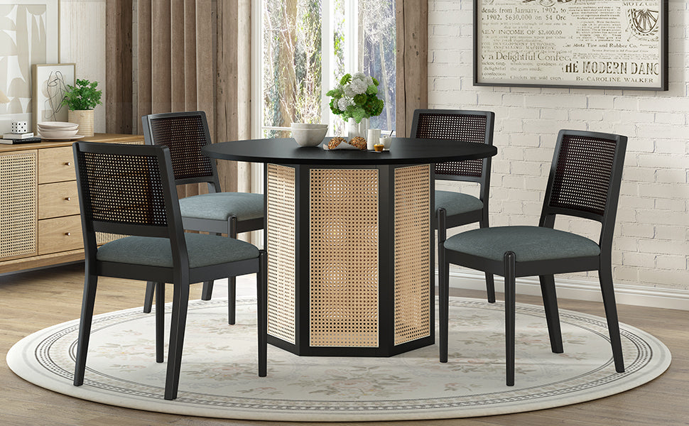 Camden 5-Piece Rattan Round Dining Table Set, Black & Gray