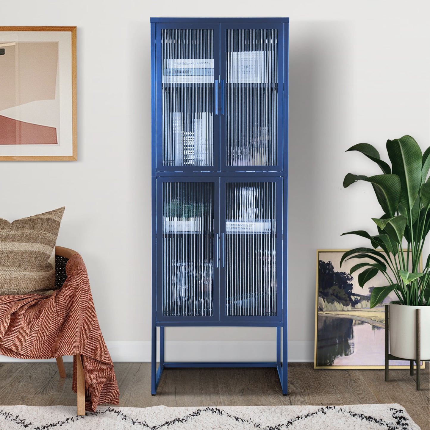 Zane 4-Door Metal Cabinet with Glass Doors, Blue