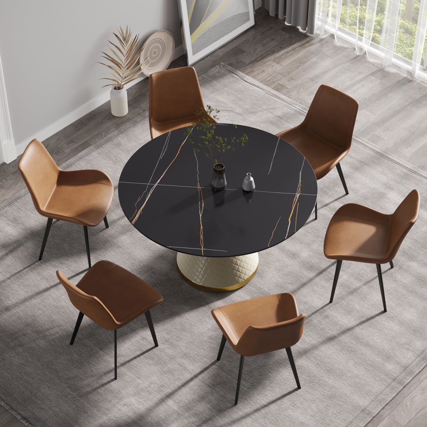 Leocadia 53" Round Modern Sintered Stone Dining Table