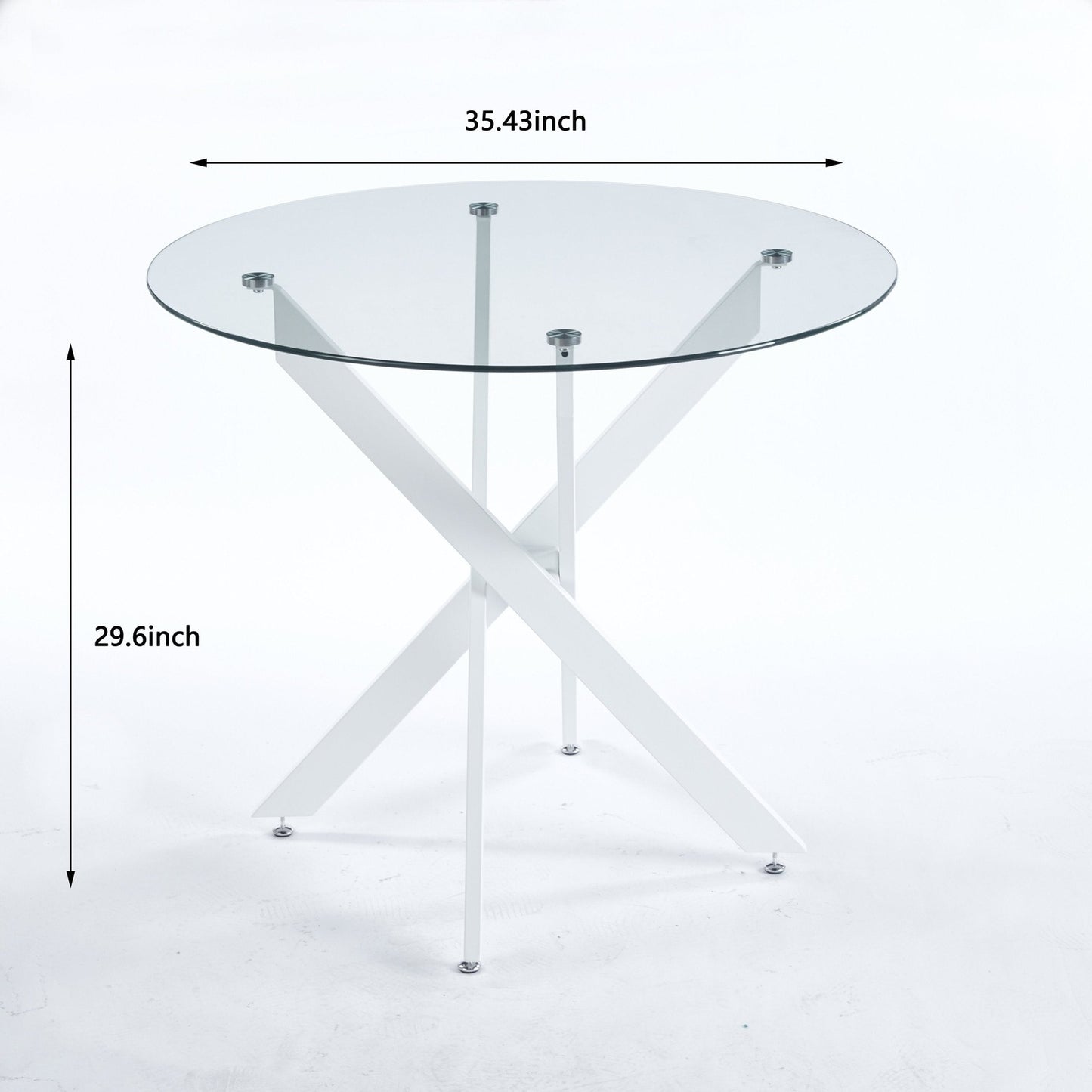 Mod 35" Round Glass Top Dining Table with White Crossed Leg Base