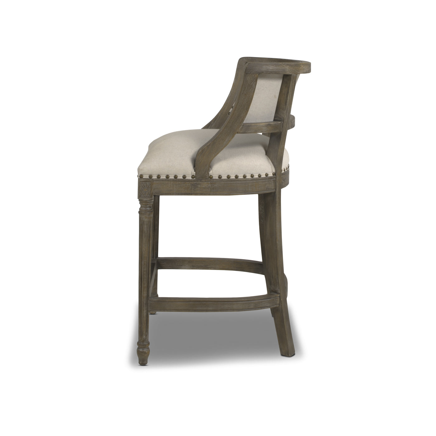 Paris 26.5” Farmhouse Counter Height Bar Stool with Backrest, Light Beige Linen