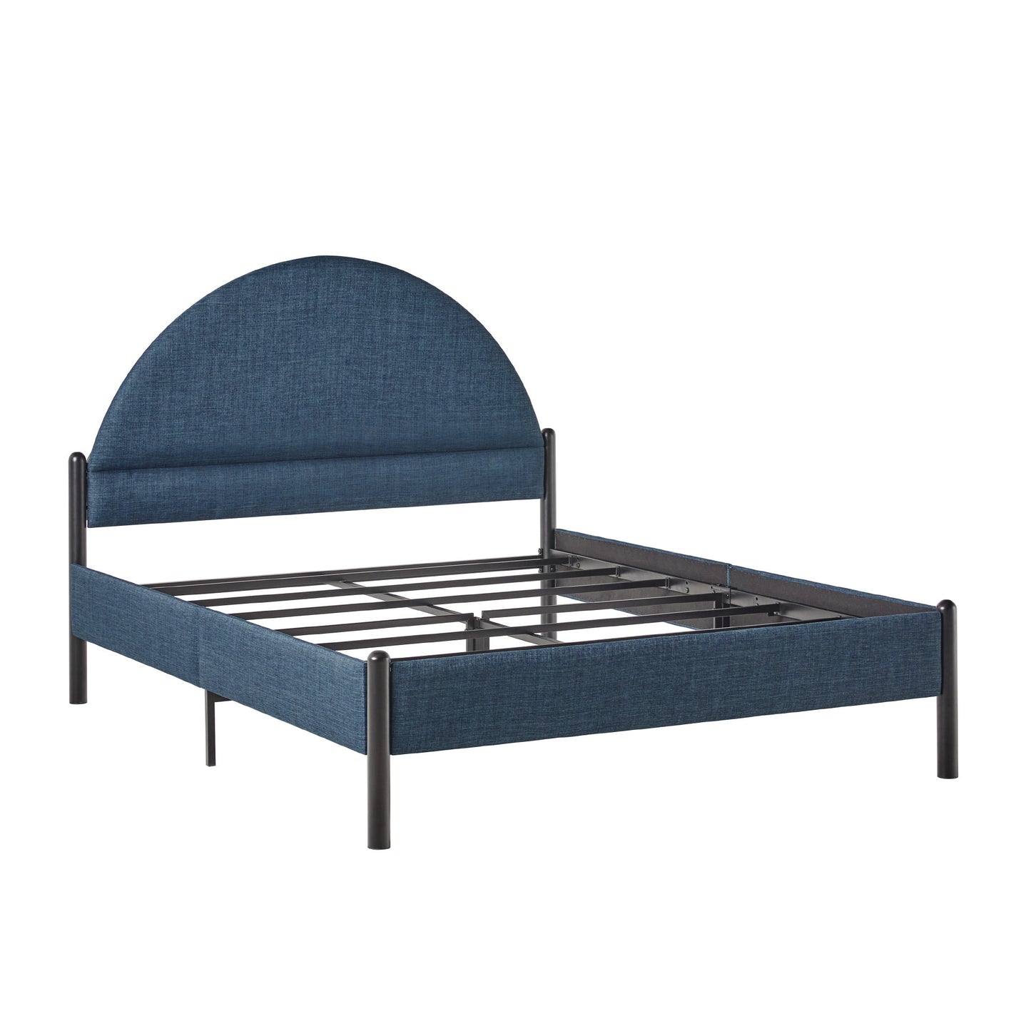 Alina Modern Upholstered Curved Headboard Queen Bed – Blue