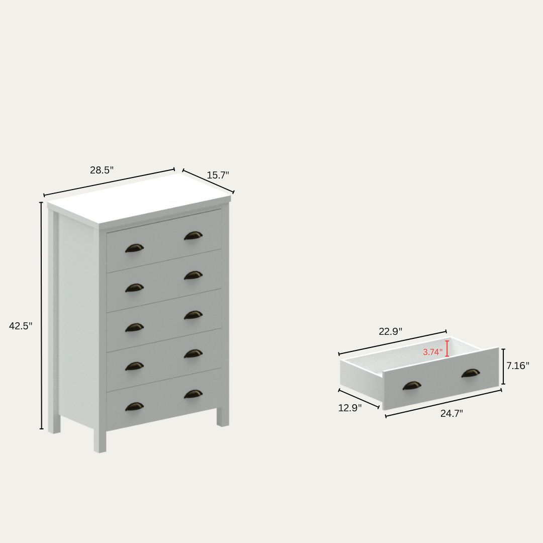 Ainsley Transitional 5-Drawer Bedroom Chest, White