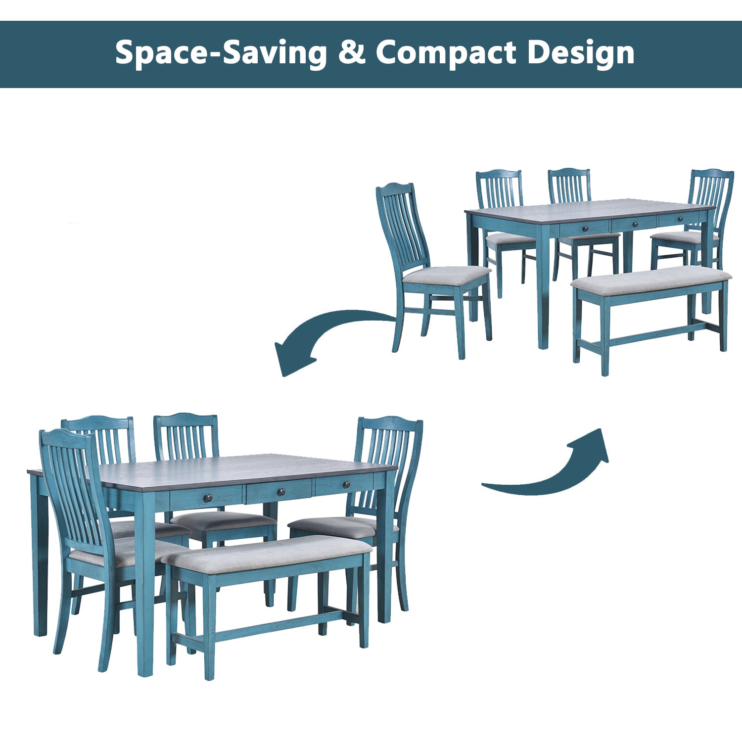 Brooklyn Mid-Century Modern 6-Piece Dining Set, Blue