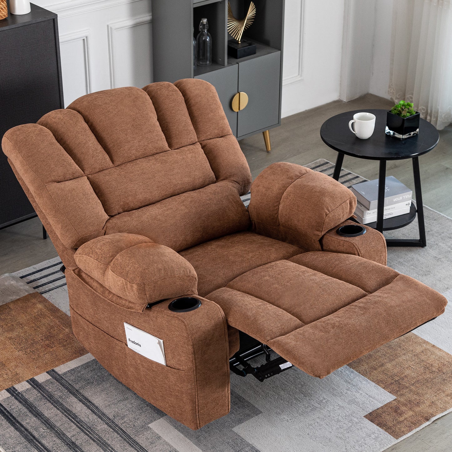 Trinny Chenille Recliner with Heat & Massage, Brown