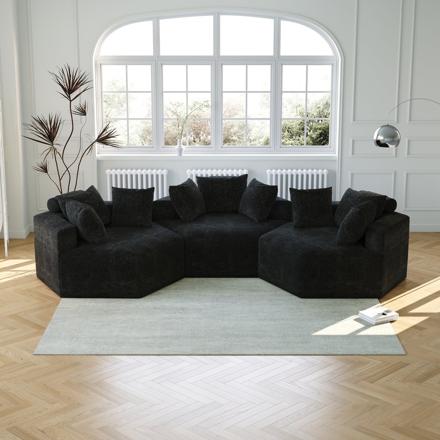 Versatile Comfort: 54'' Chenille Sponge Fluffy Black Modern Sleeper Chair