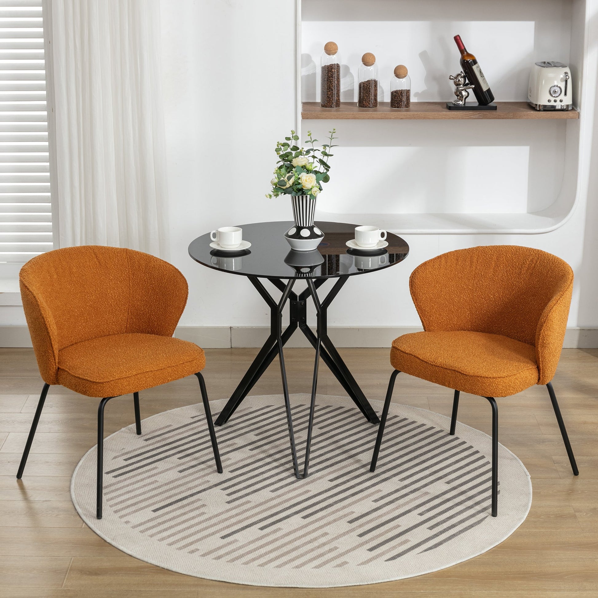 Lindy Modern Boucle Dining Chairs with Black Legs Set of 2 - Ginger