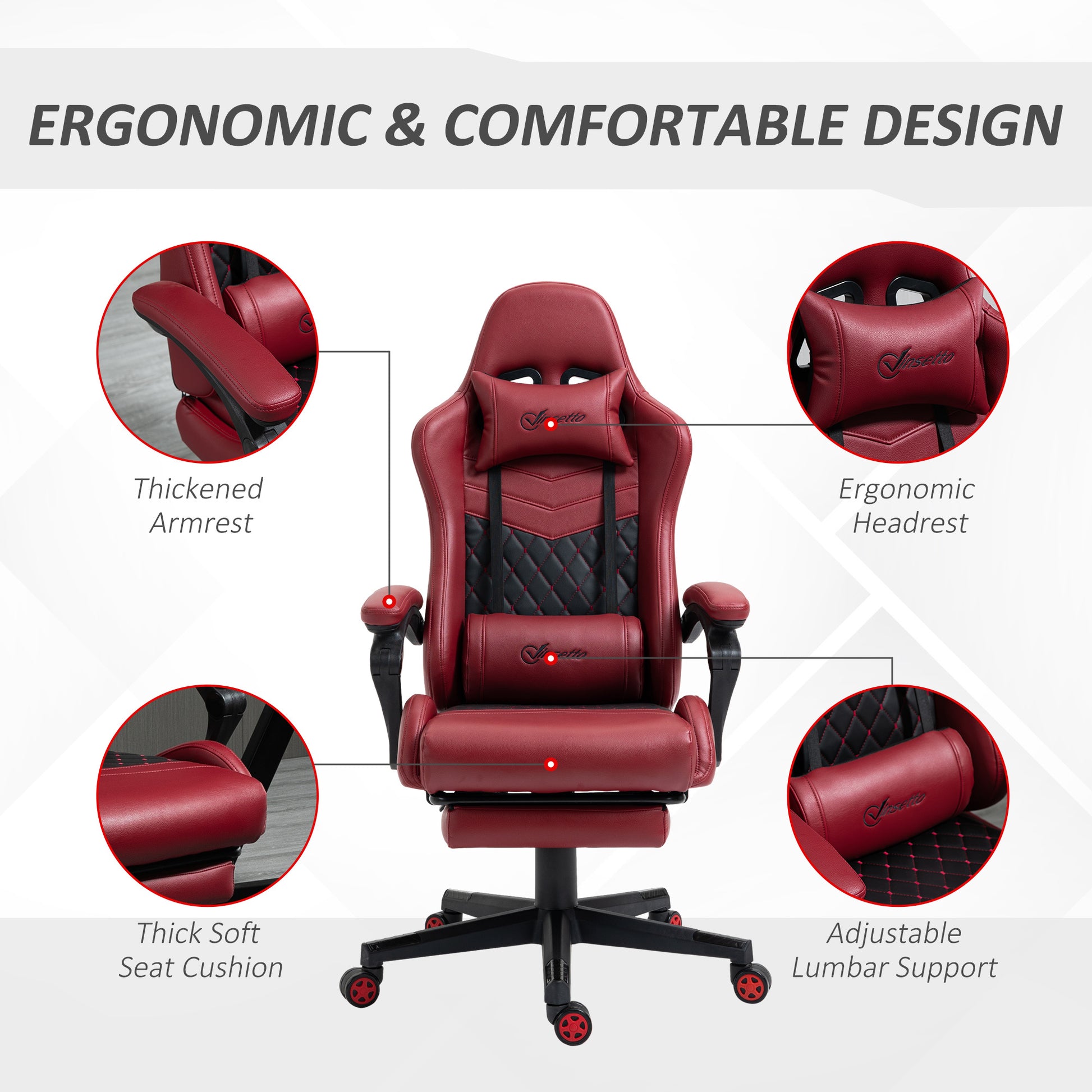 Sorrel PU Leather Diamond Tufted Gaming Chair, Red & Black