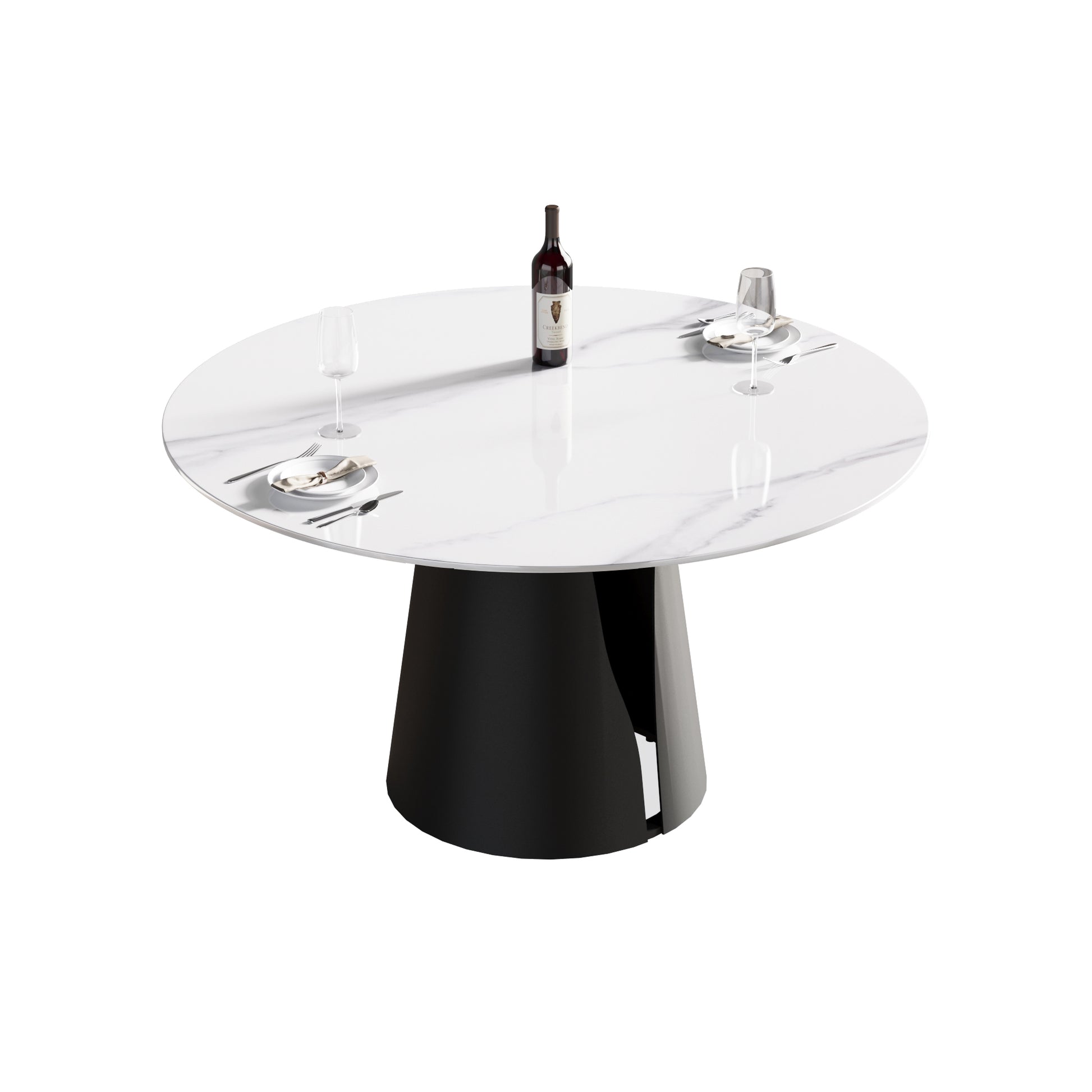 Eira Modern 53" Round Sintered Stone Dining Table, Black & White