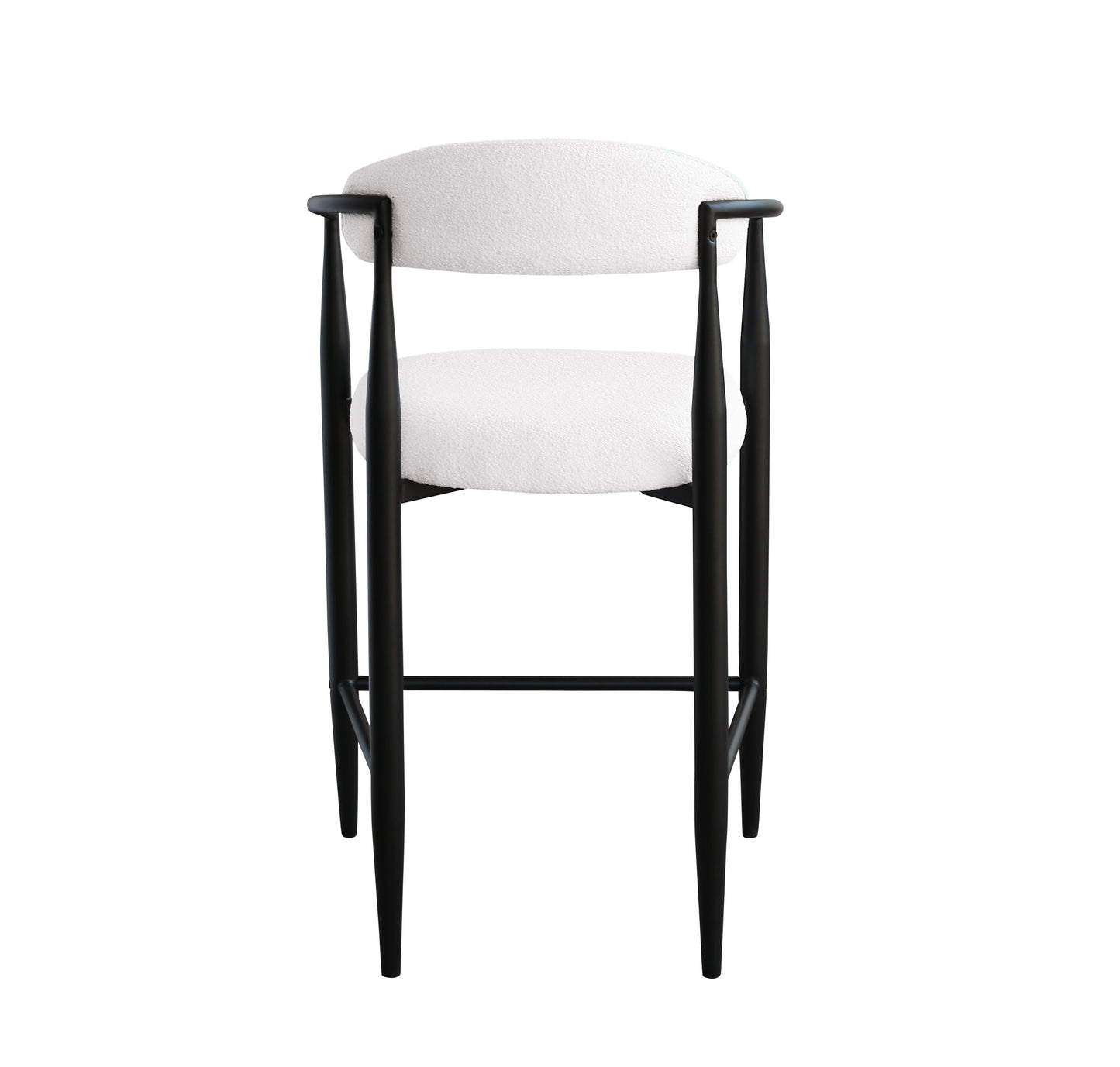 Janice Modern Bar Stools with White Boucle Seat & Black Iron Frame Set of 2