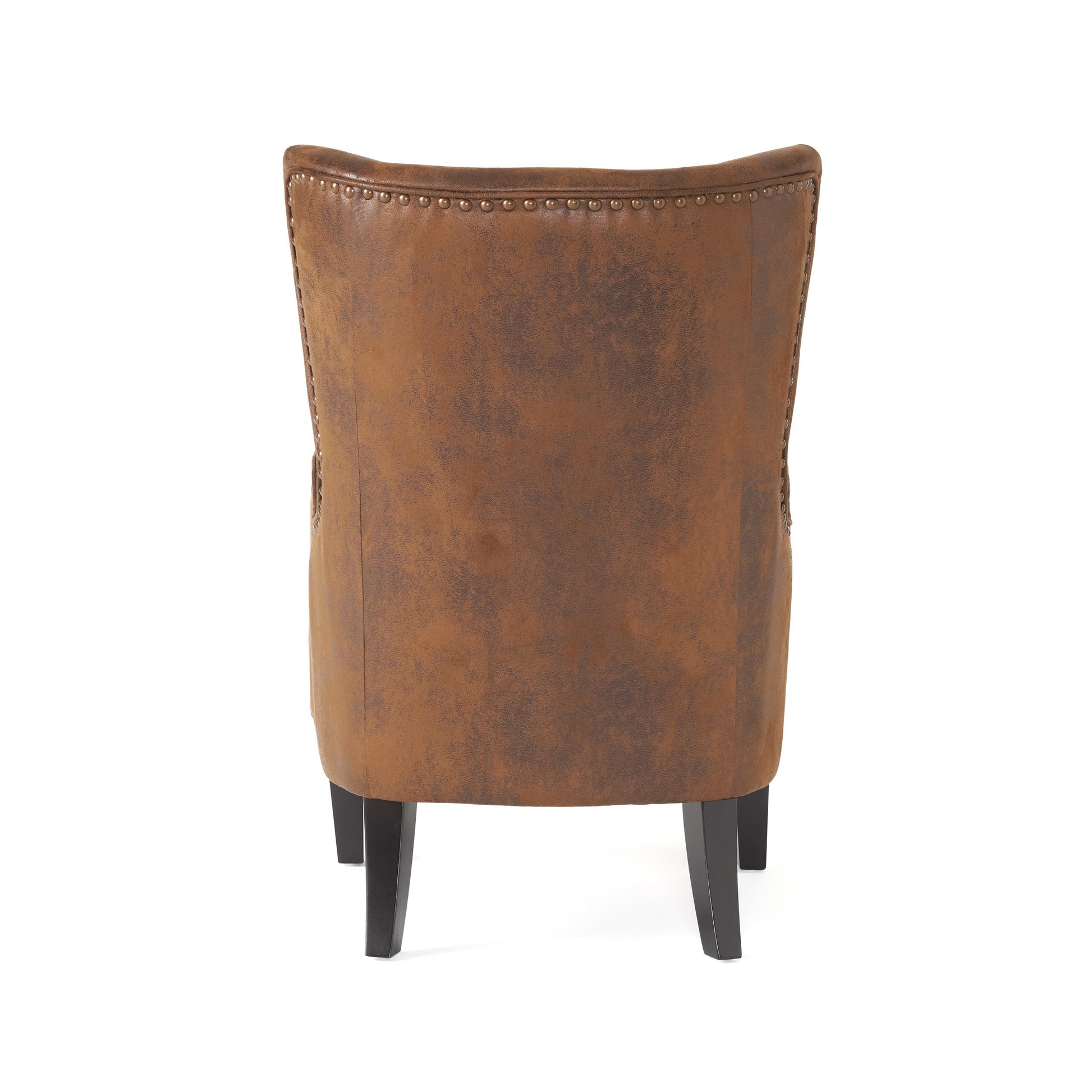 Mason Studded High Back Arm Chair in Brown Coated Microfiber