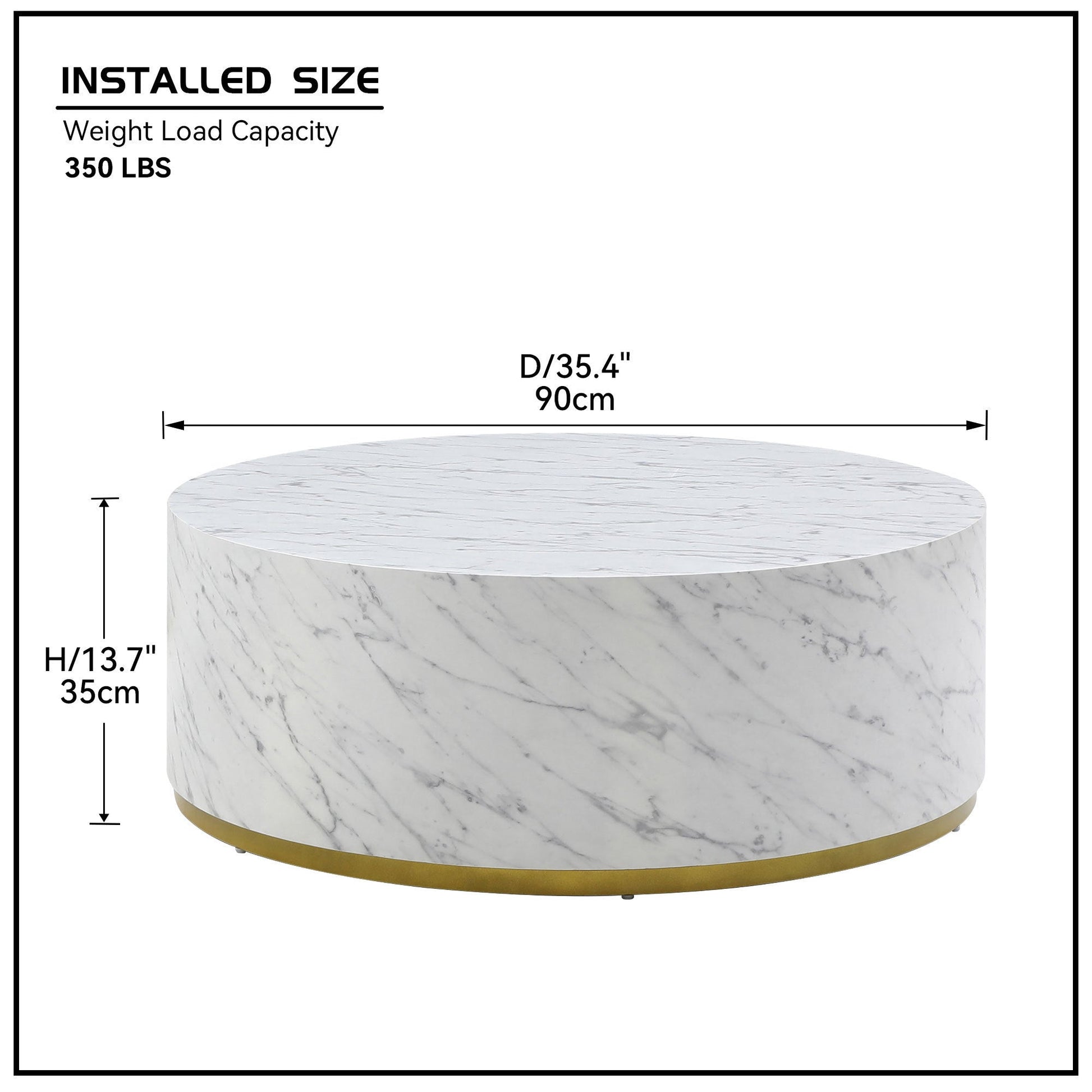 Esme Modern Round Faux Marble Coffee Table with Gold Base, White