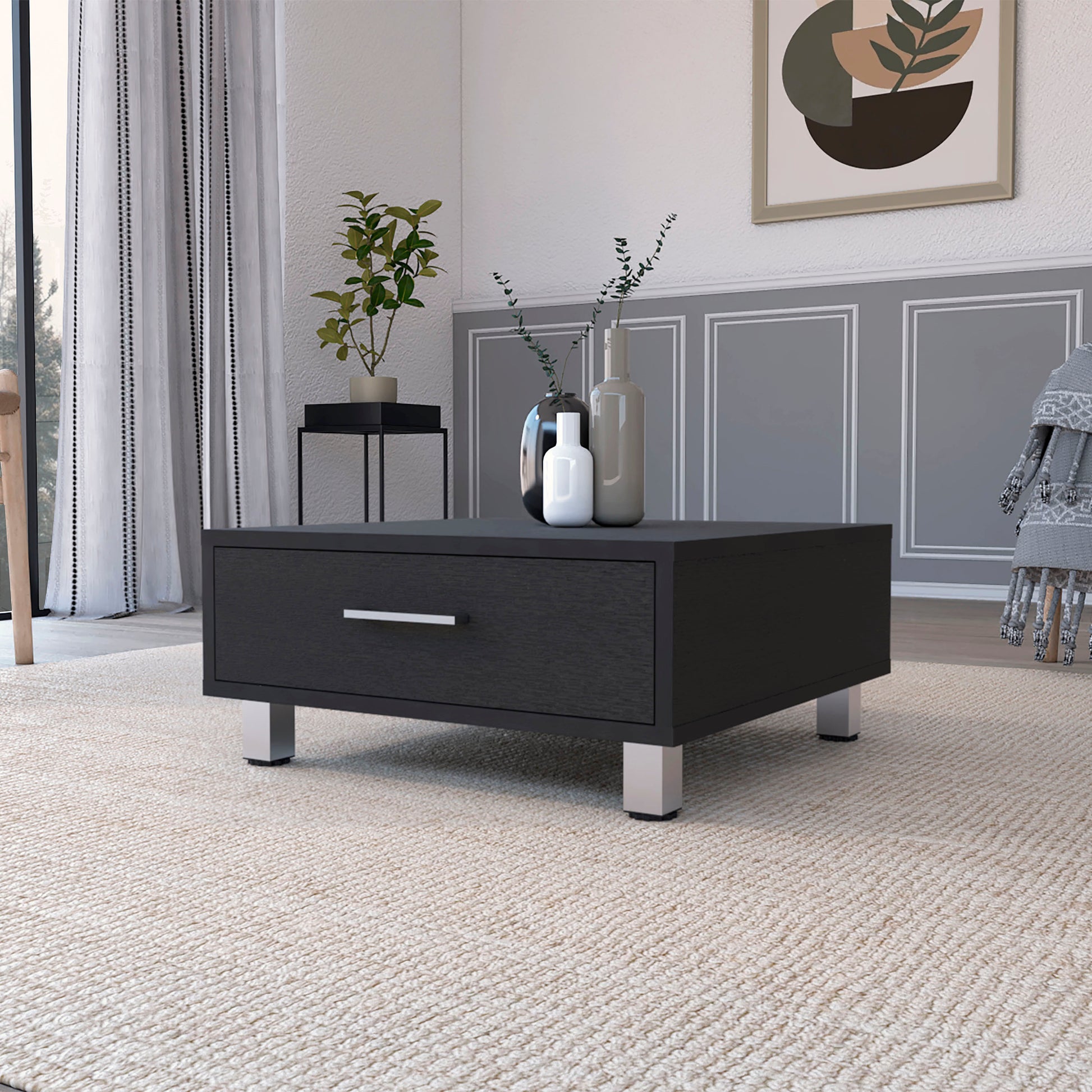 Black Wengue 1-Drawer Rectangle Coffee Table