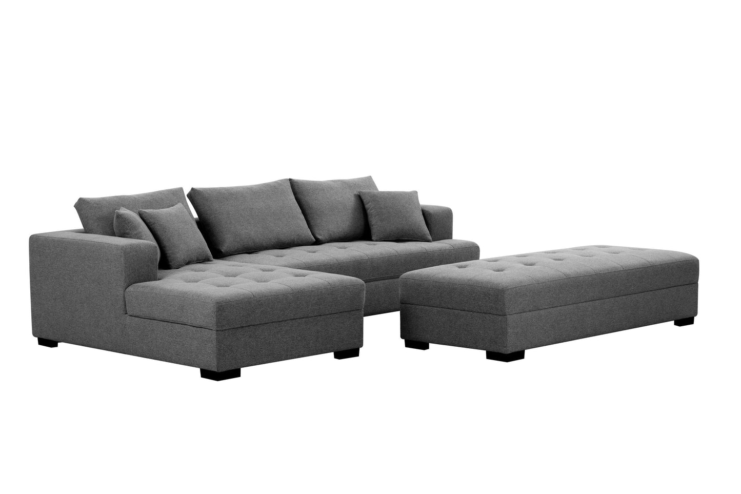 Jansen 111'' L-Shape Sectional & Ottoman Set - Dark Gray