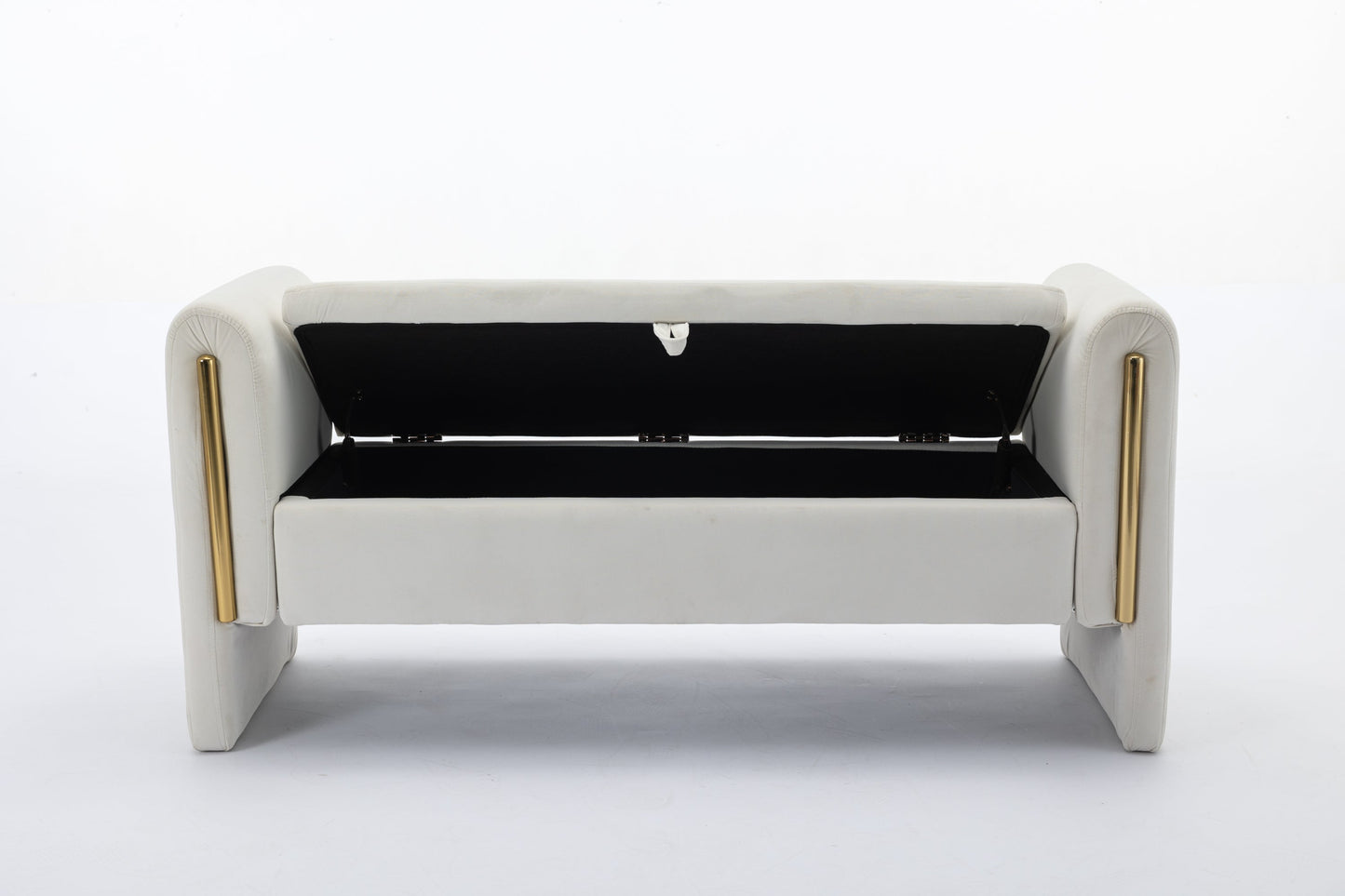 Cassidy Velvet Storage Bench with Golden Trim - Ivory