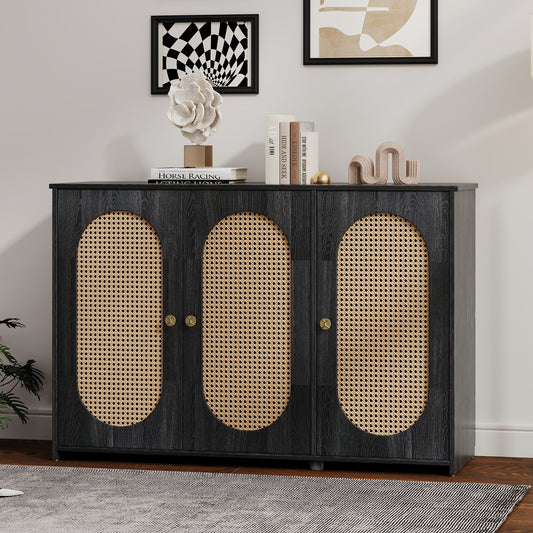 Blyth 3-Door Sideboard with Rattan Doors, Antique Black