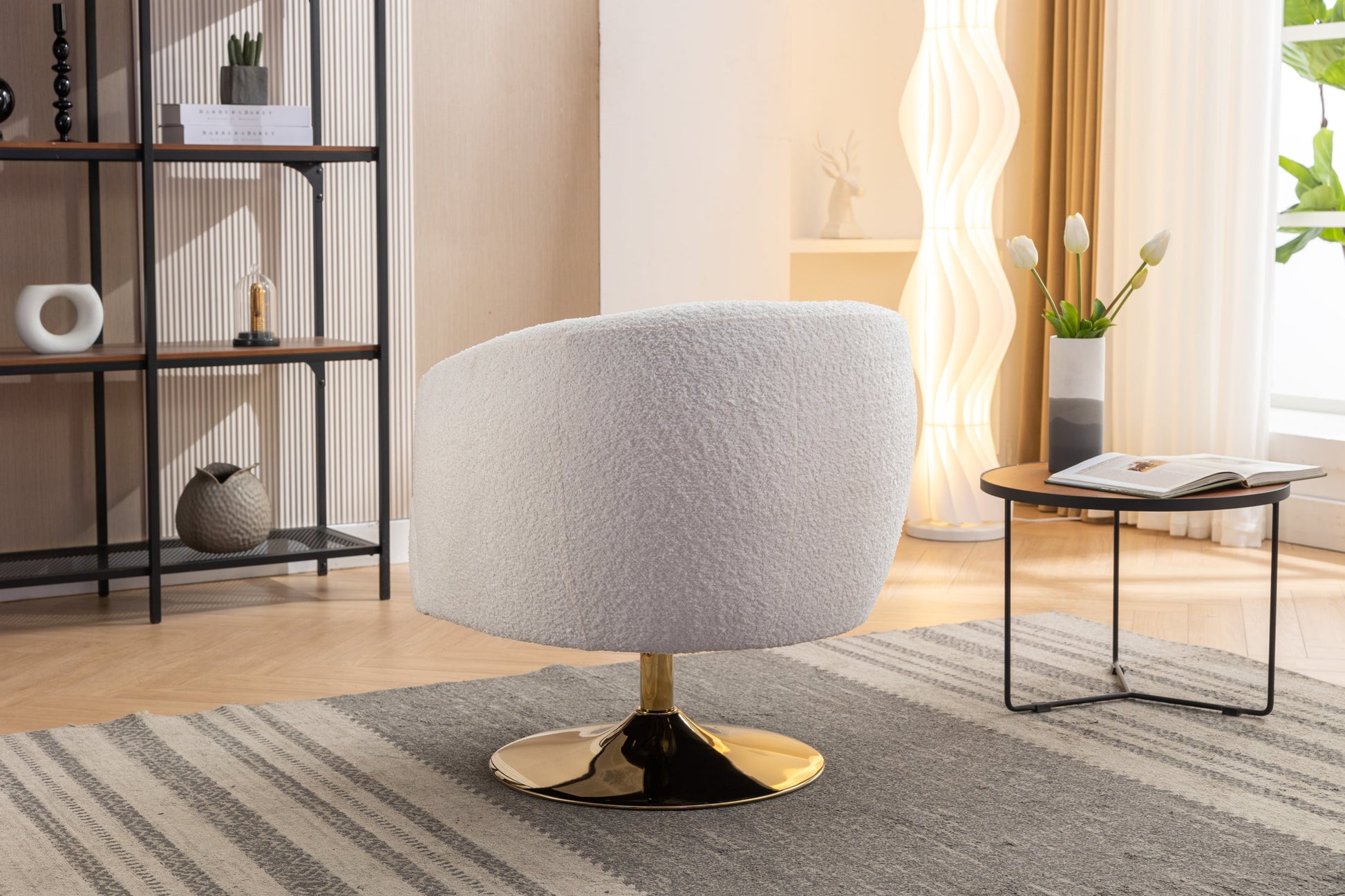 Ashton Swivel Barrel Chair with Gold Base - White Chenille