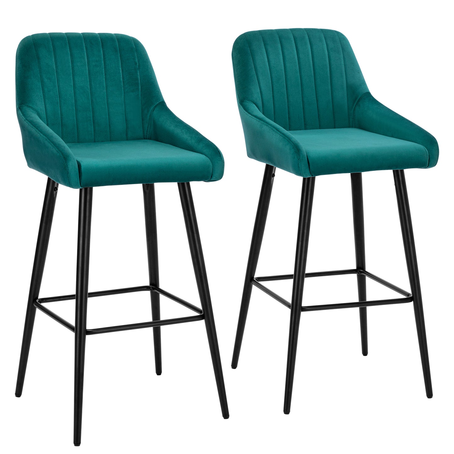 Baily Elegant Velvet Bar Stools with Black Legs Set of 2 , Green