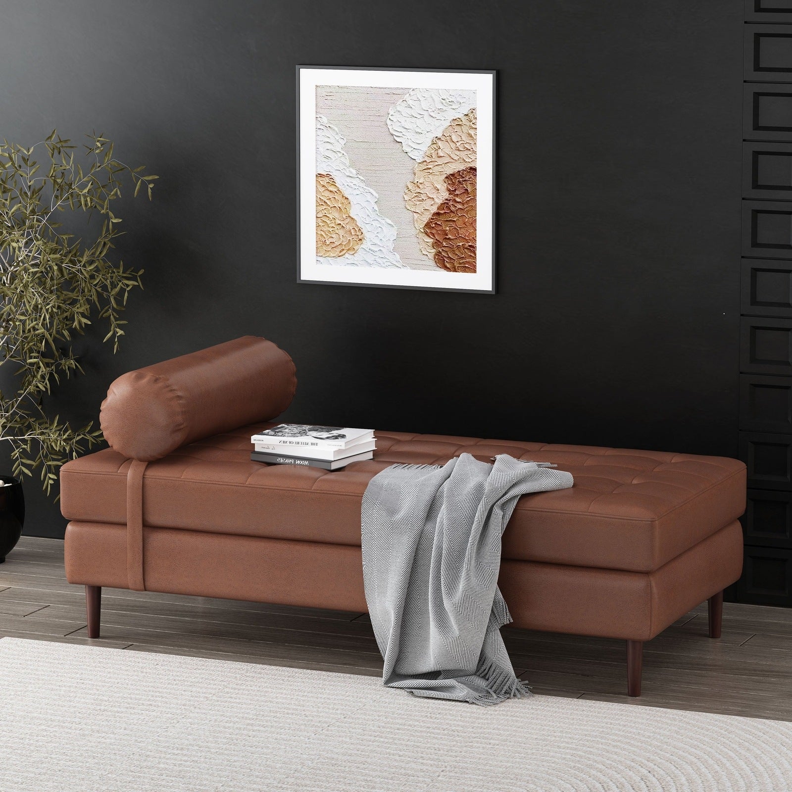 Halina Mid-Century Modern PU Leather Chaise Lounge with Peg Legs, Light Brown