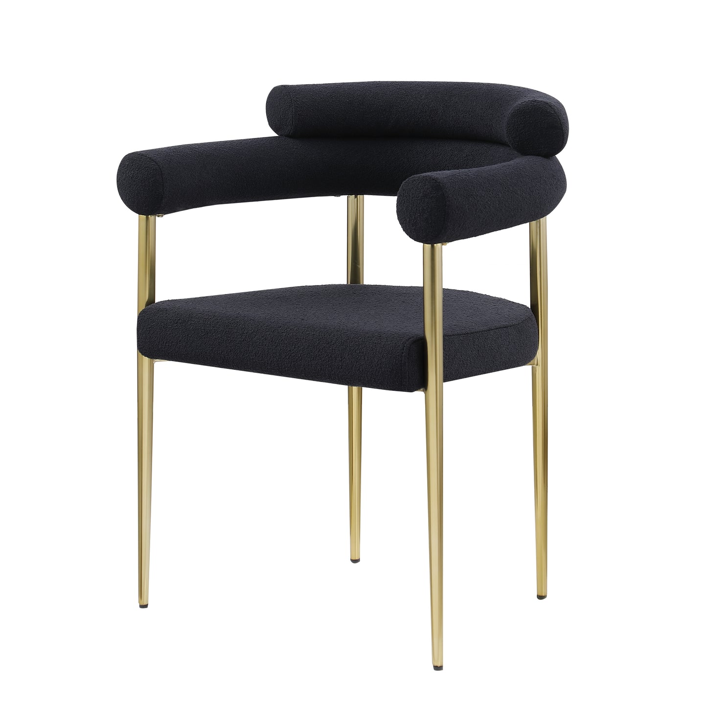 Sabine Mid-Century Modern Boucle Side Chairs Set of2 Black & Gold