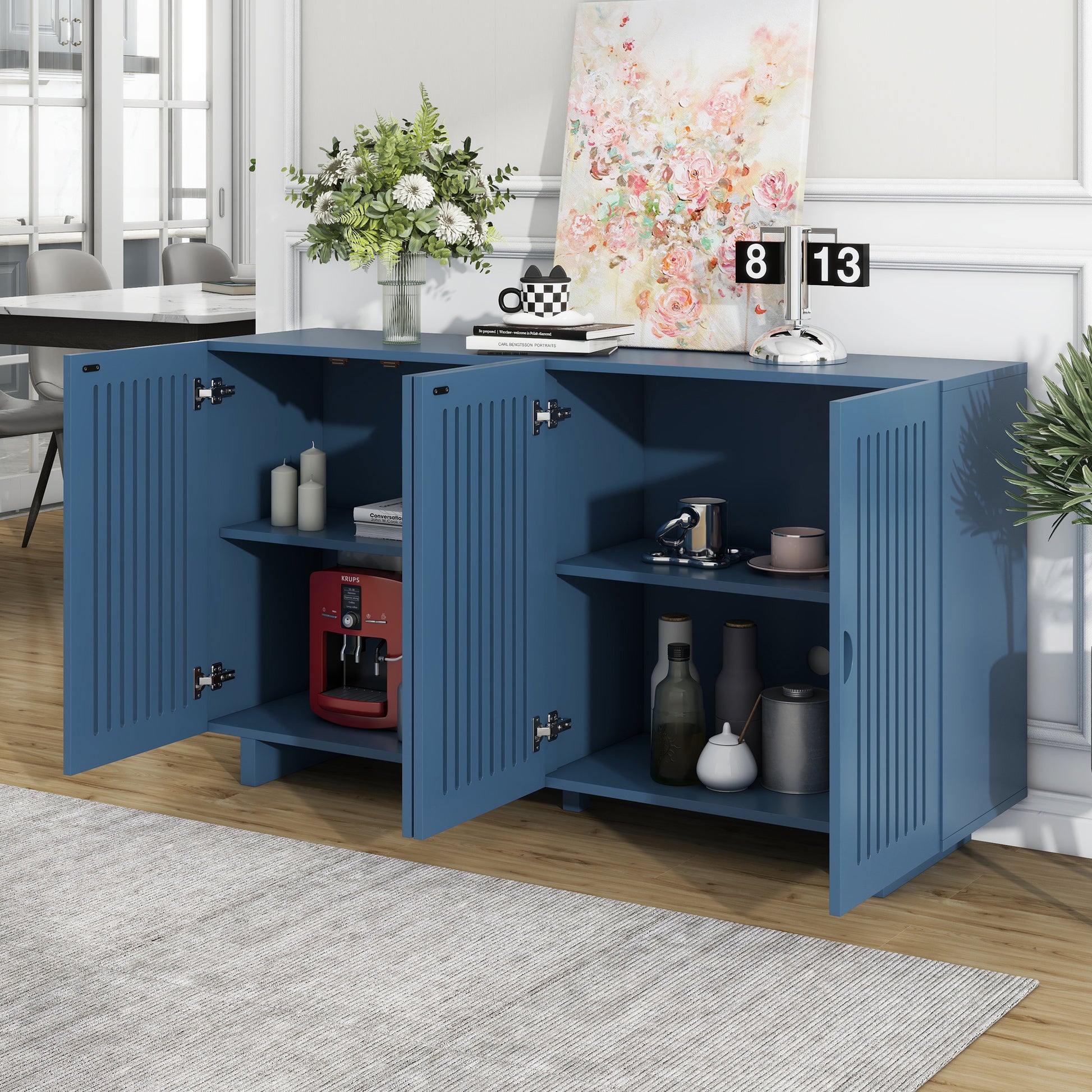 Fauna Modern Hollow Door Accent Cabinet, Blue