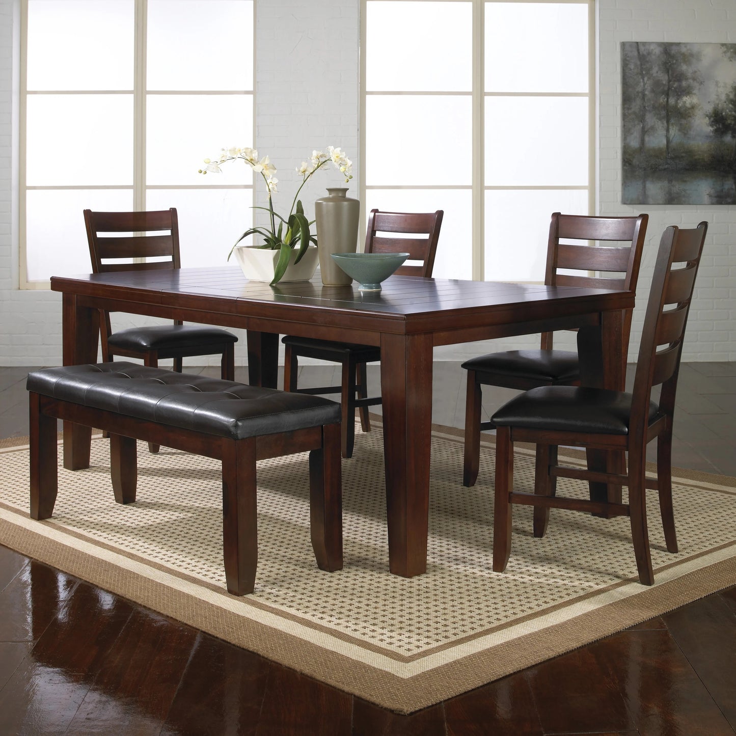 Hanson Transitional Solid Wood Side Chairs with Linen Padded Seats Set of 2 Brown