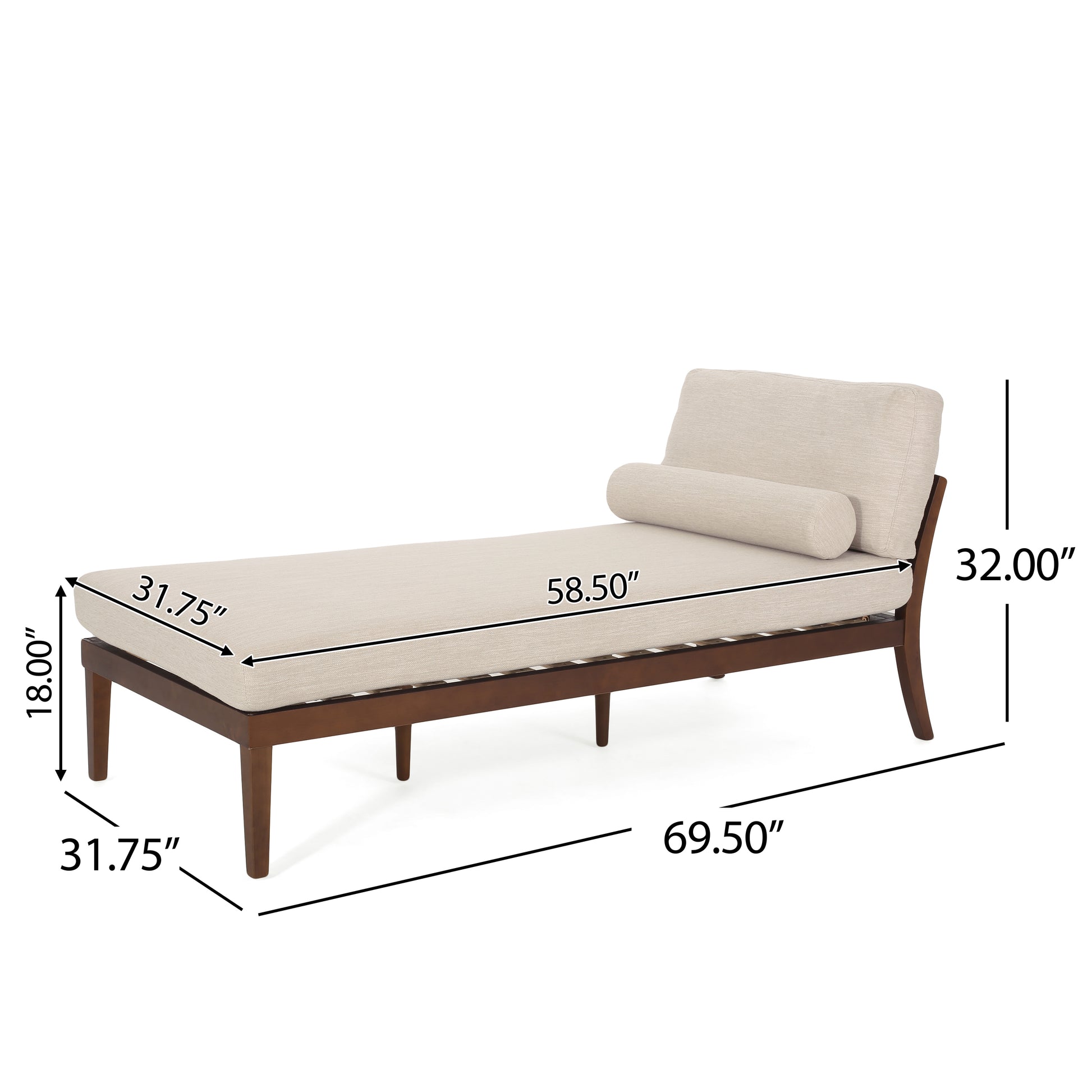 Lucille Mid-Century Modern Chaise Lounge, Beige & Brown