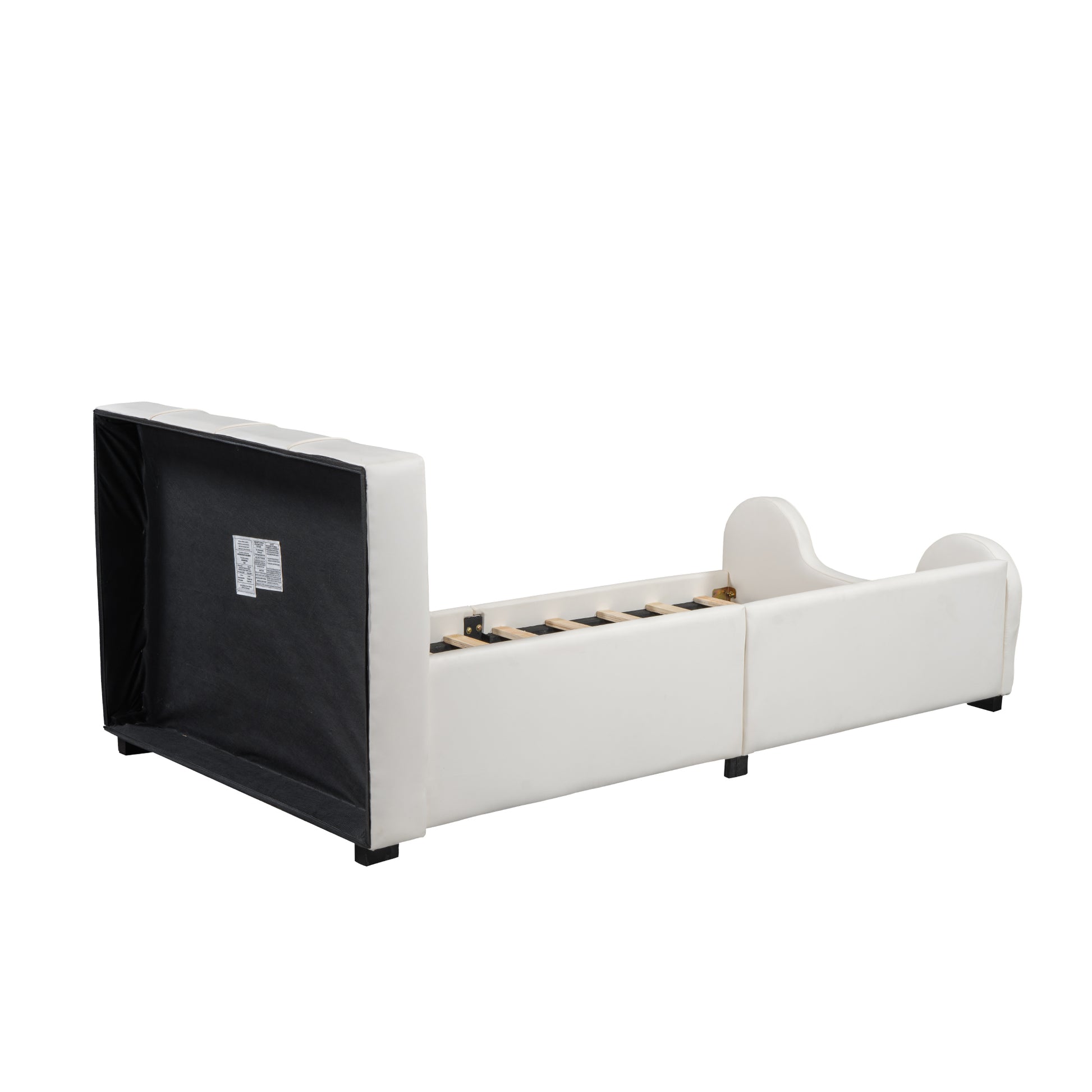 Haku Twin Size PU Leather Platform Bed with Guardrail, White