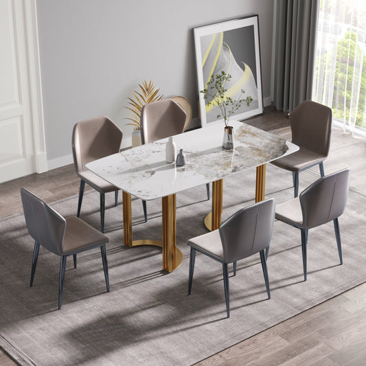 Moto 63" Modern Sintered Stone Dining Table with Gold Base