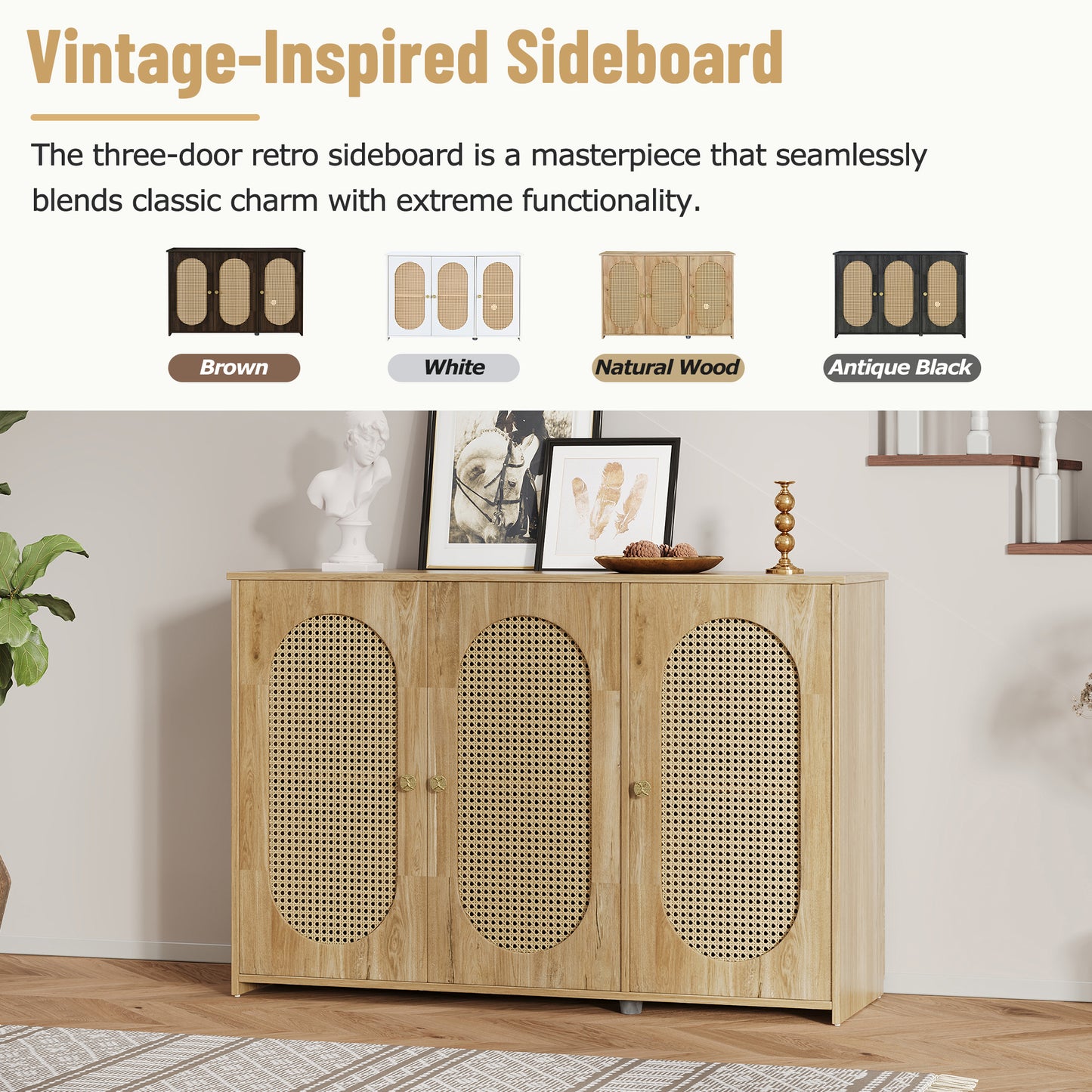 Blyth 3-Door Sideboard with Rattan Doors, Natural