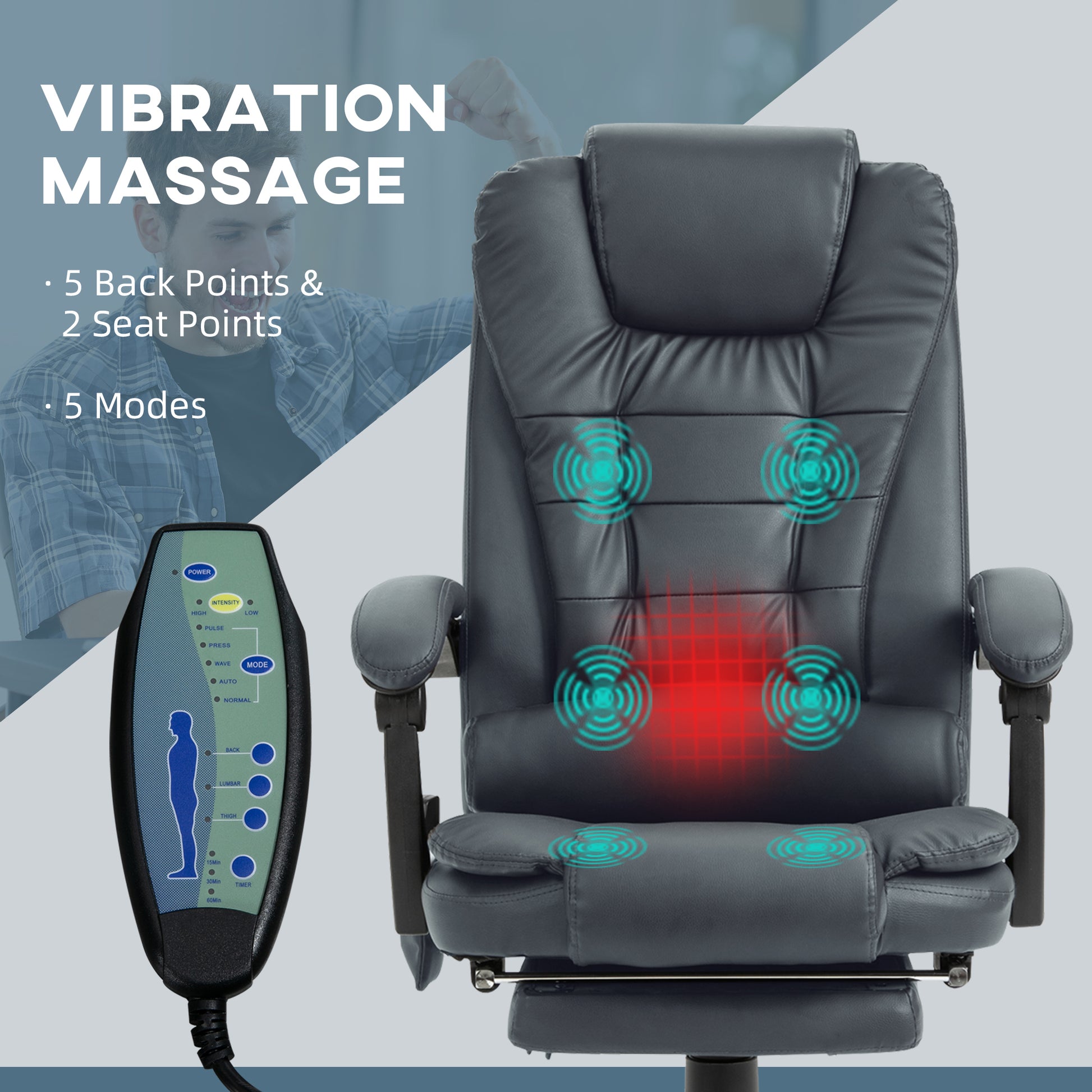 Halina 7-Point Vibrating Massage Office Chair with Reclining Back, Blue