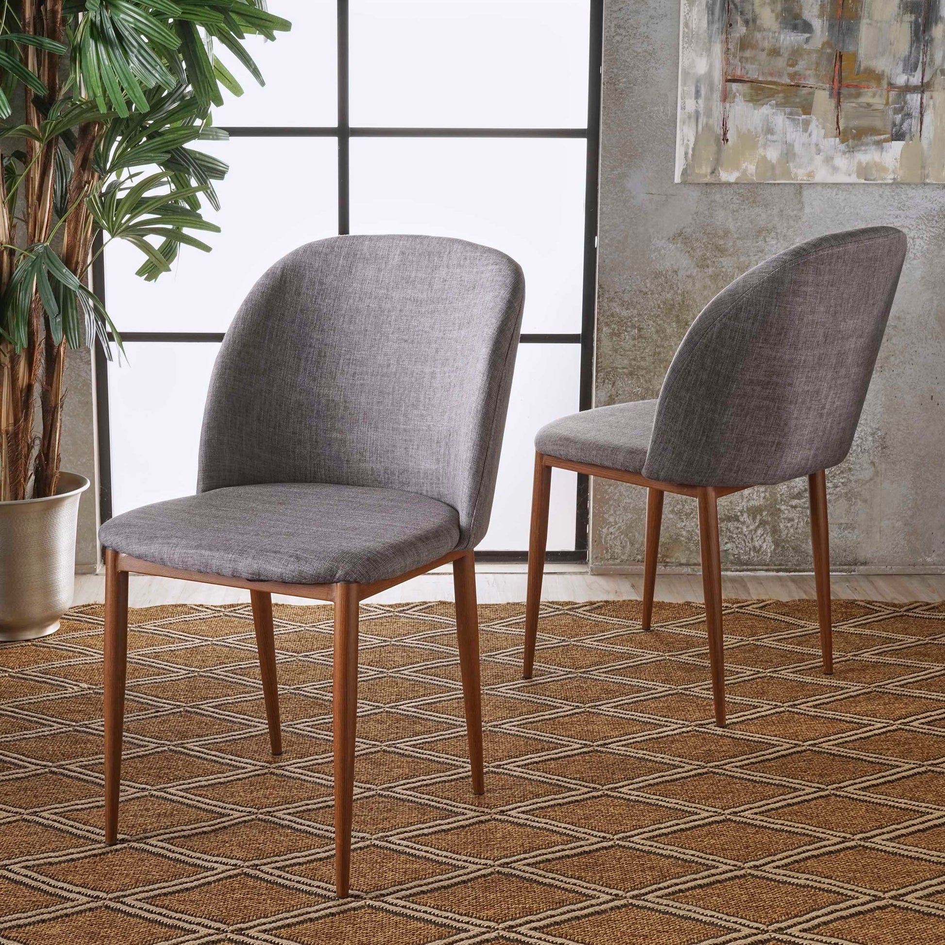 Mandy Mid-Century Dining Chair Fabric Upholstered Chair Set of 2 , Light Gray