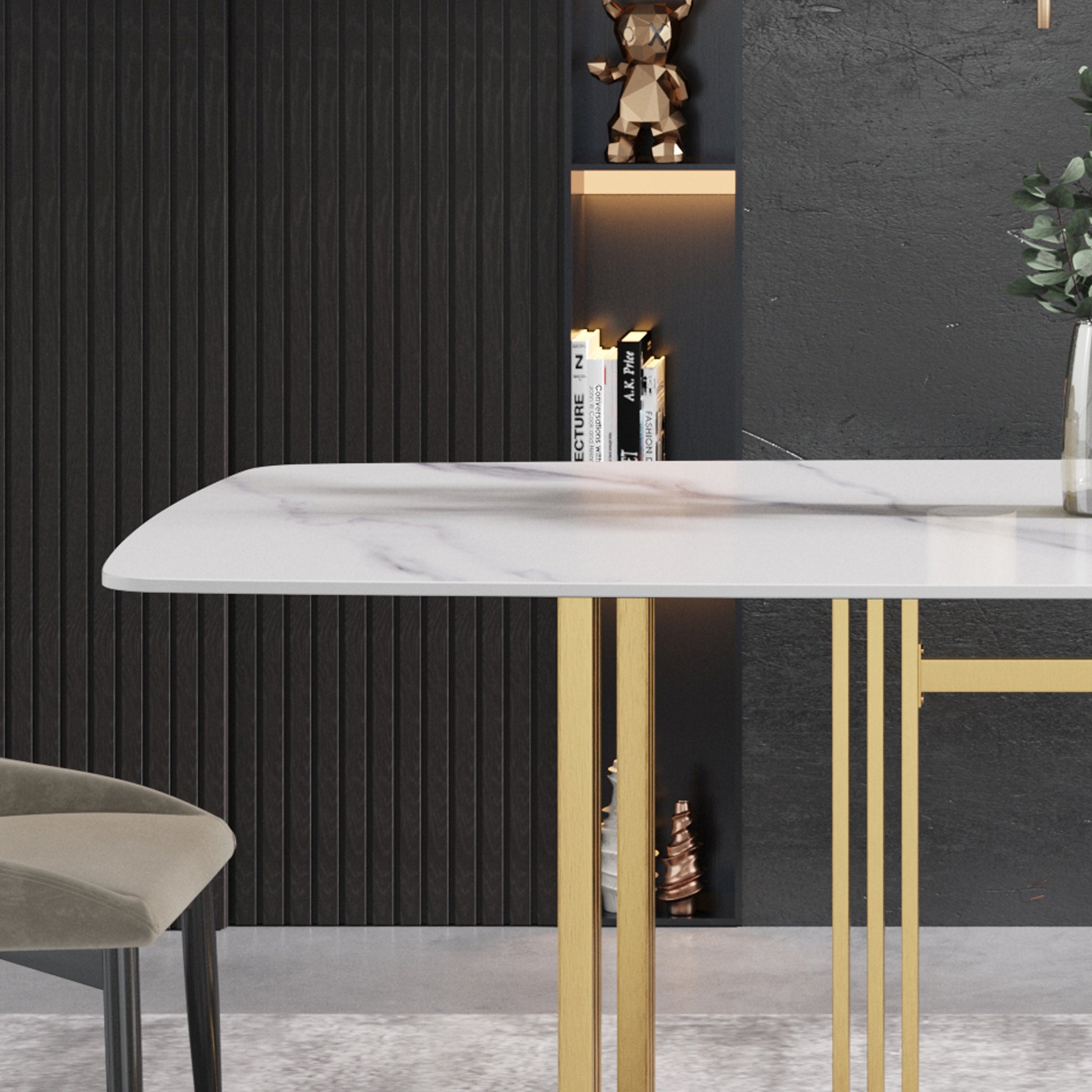 Moto II 70.8" Modern Sintered Stone Dining Table with Gold Base